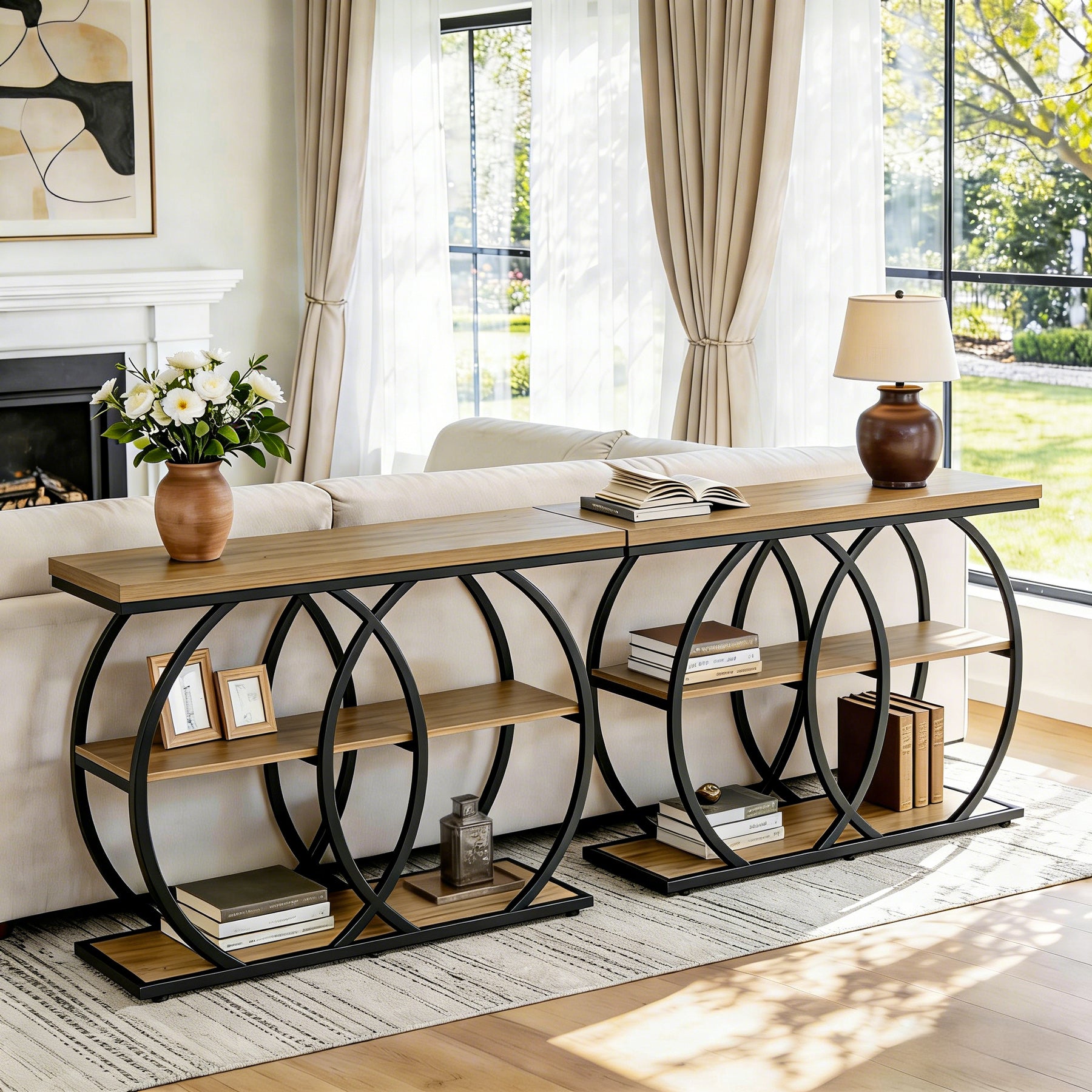 105 cm Industriële Consoletafel, 3-laags Sidetable met Opbergruimte
