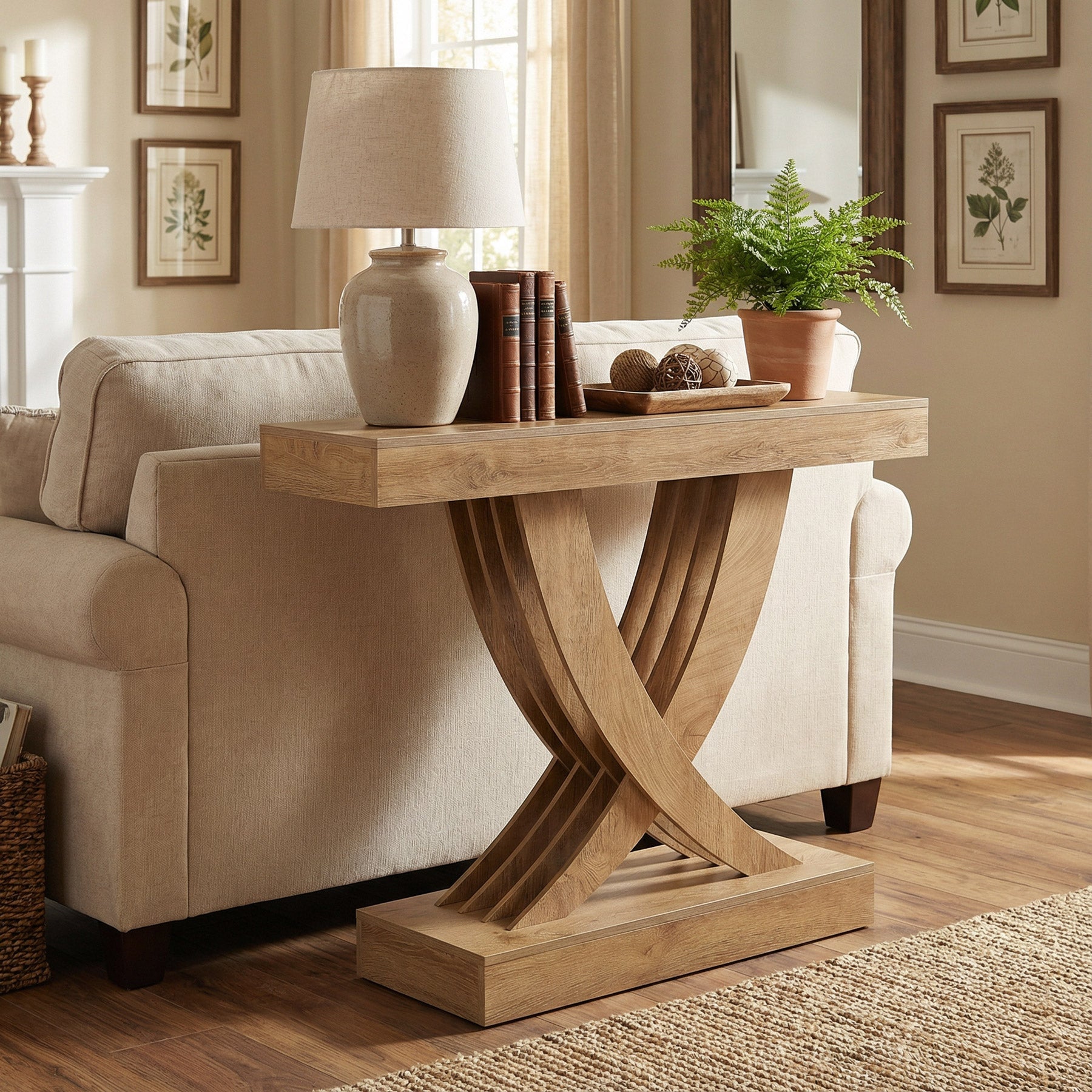 109,7 cm Landelijke Ingangstafel, Houten Banktafel met X-Frame
