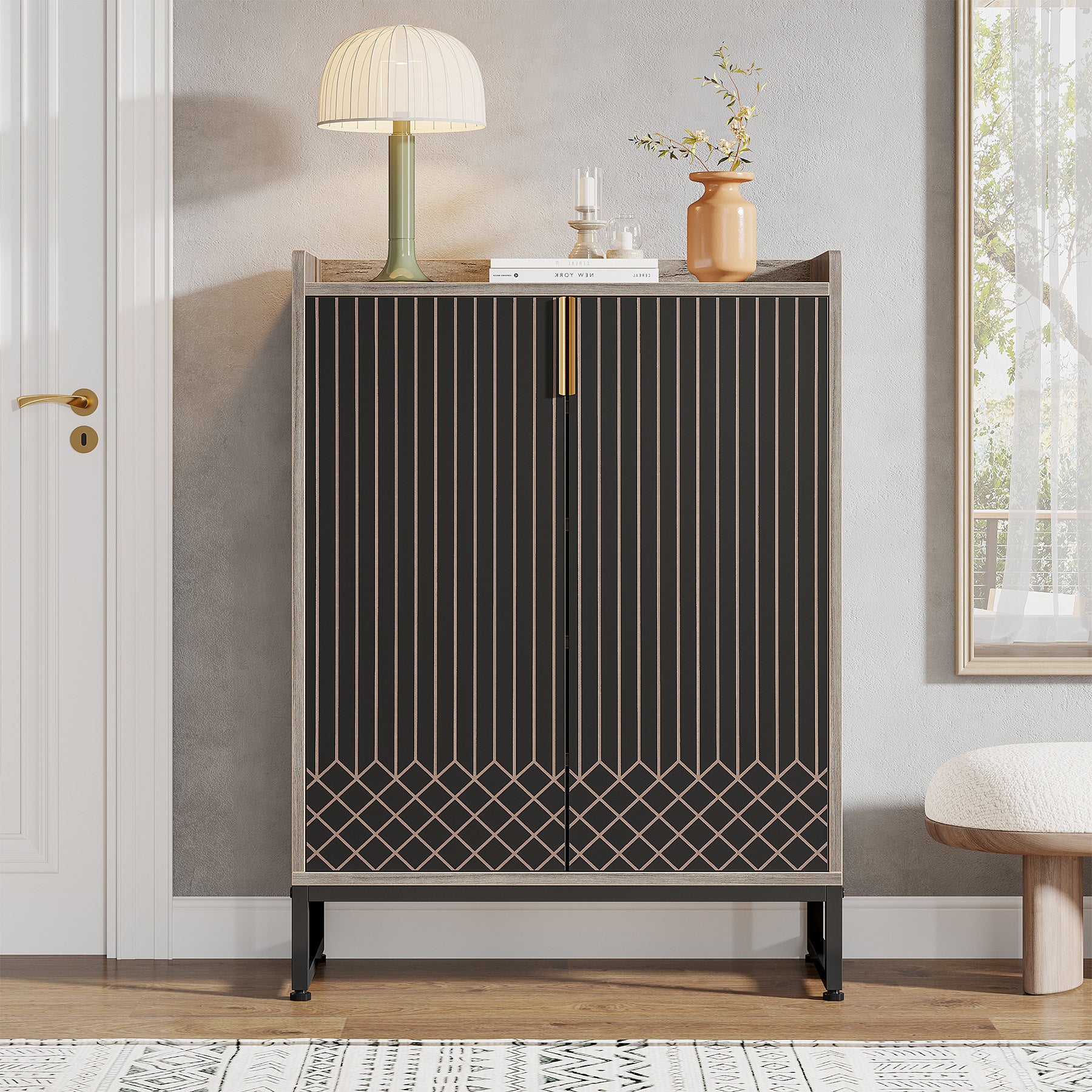 75x35x105 cm moderne schoenenkast, met 2 deuren en 5 laden voor een opgeruimde entree of slaapkamer