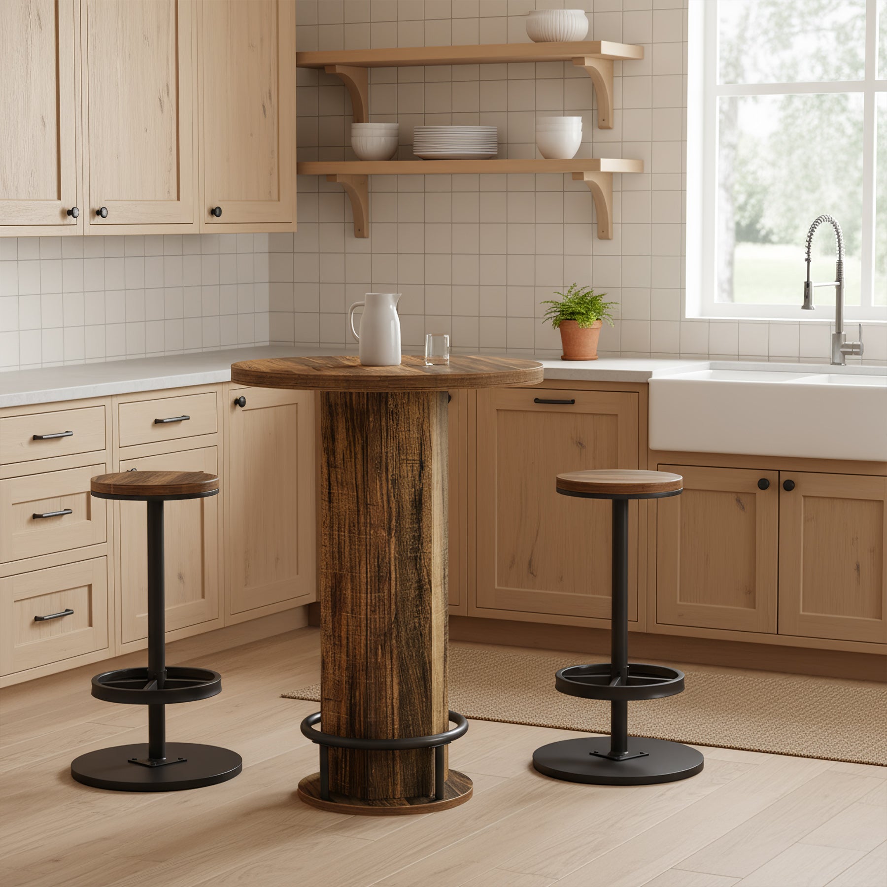 Tribesigns 3-delige Eettafelset voor 2, Kleine Ronde Keukentafel met 2 Stoelen