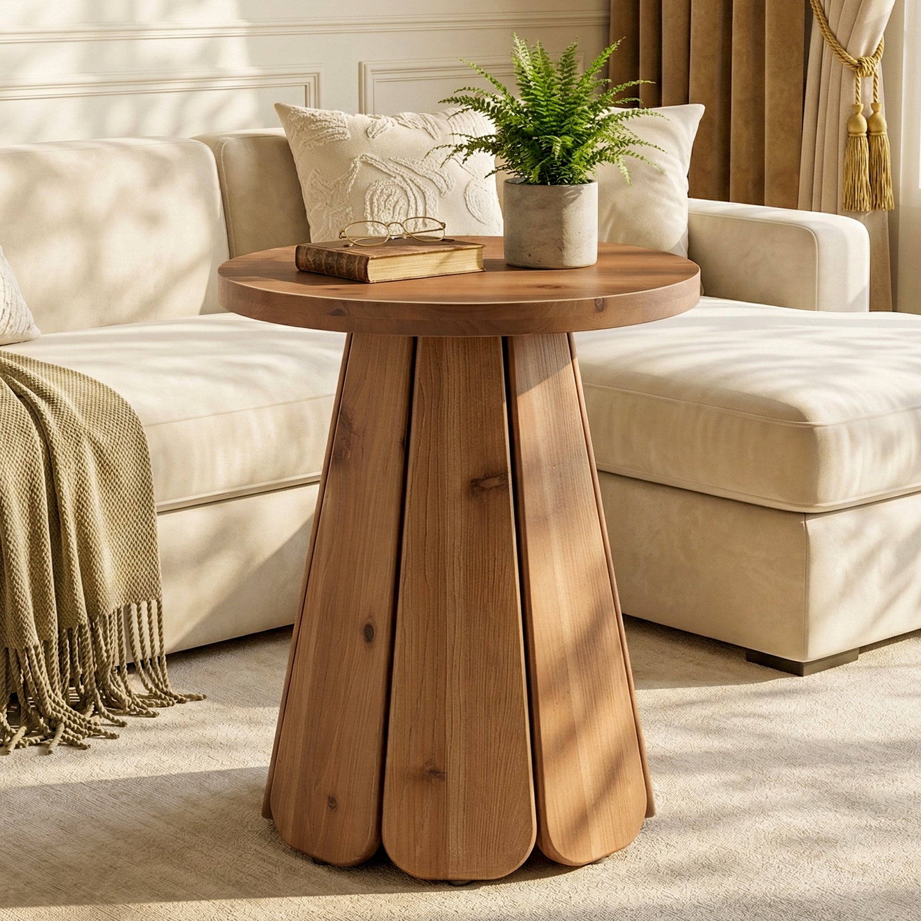 Tribesigns 50 cm ronde houten bijzettafel, massief houten zijtafel met uitlopende voet voor woonkamer