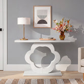 100 cm smalle consoletafel met hoogglans afwerking en modern bloemvormig frame, entree tafel voor hal en woonkamer 3