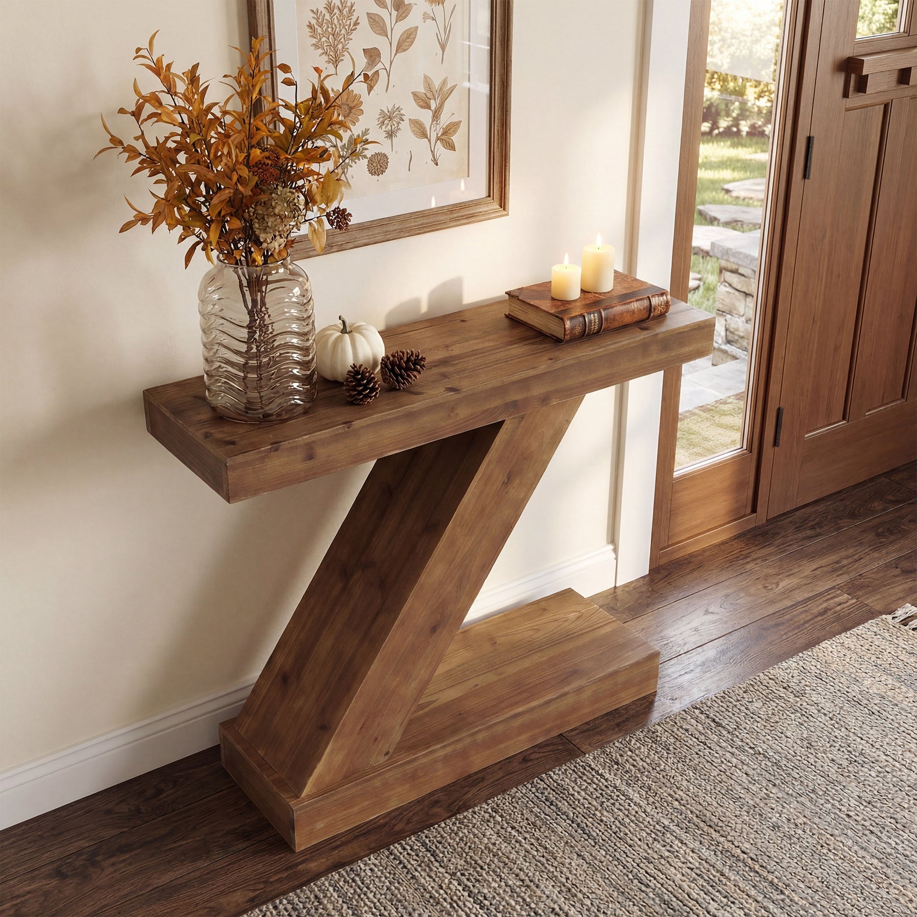 Tribesigns 105 cm Consoletafel, Massief Houten Haltafel met Z-Vorm voor Entree