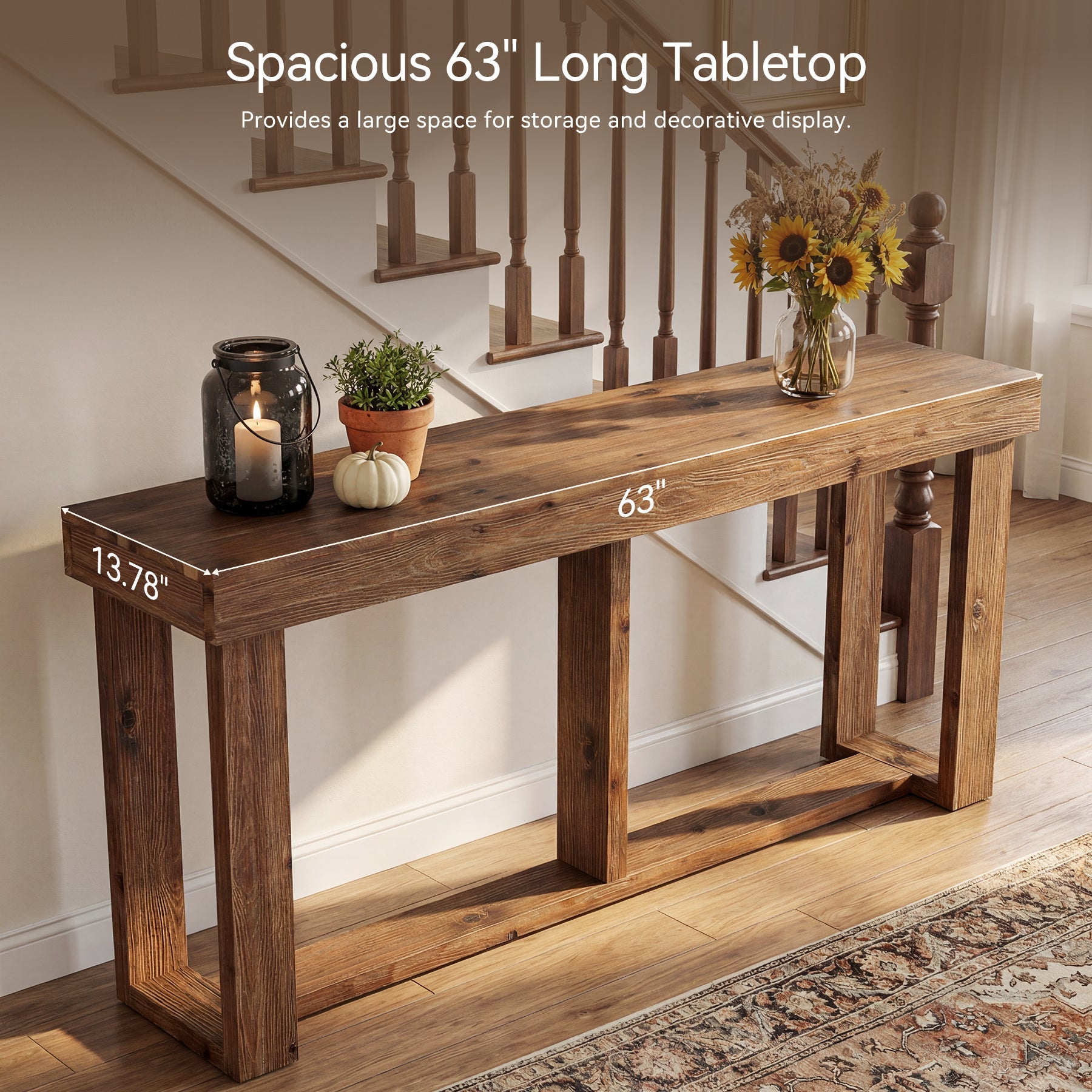 160 cm massief houten consoletafel, landelijke bank- en entree tafel voor de woonkamer