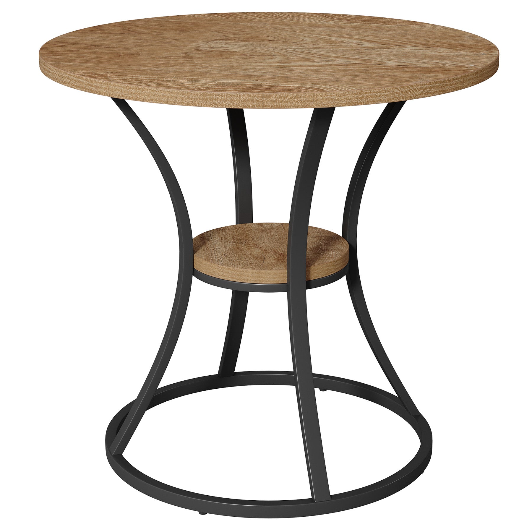 80 cm Ronde Eettafel met Metalen Voet en Opbergruimte, Kleine Keukentafel voor 2–4 Personen