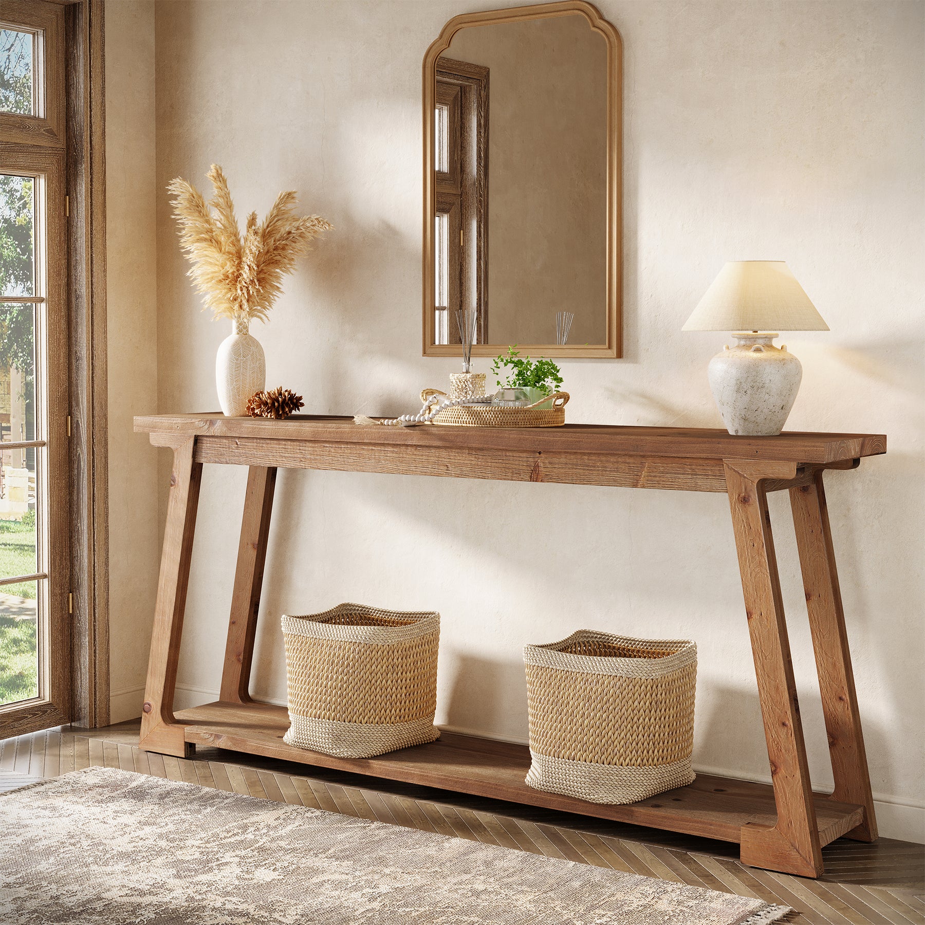 Tribesigns 160 cm Lange Consoletafel, 2-Laags Houten Banktafel