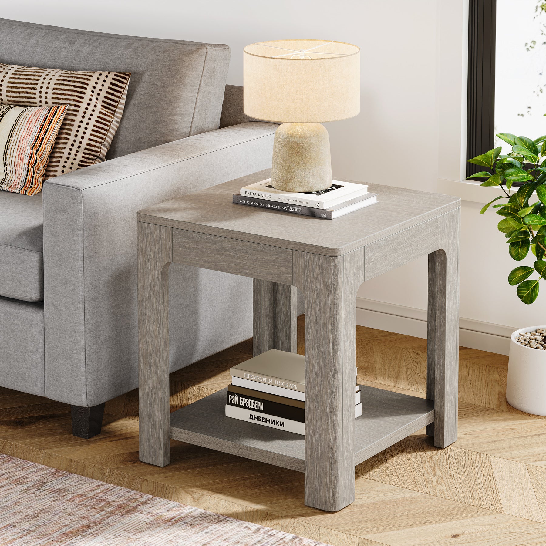 55 cm Tribesigns Bijzettafel, Tweedelige Nachtkast in Landelijke Stijl voor Woonkamer