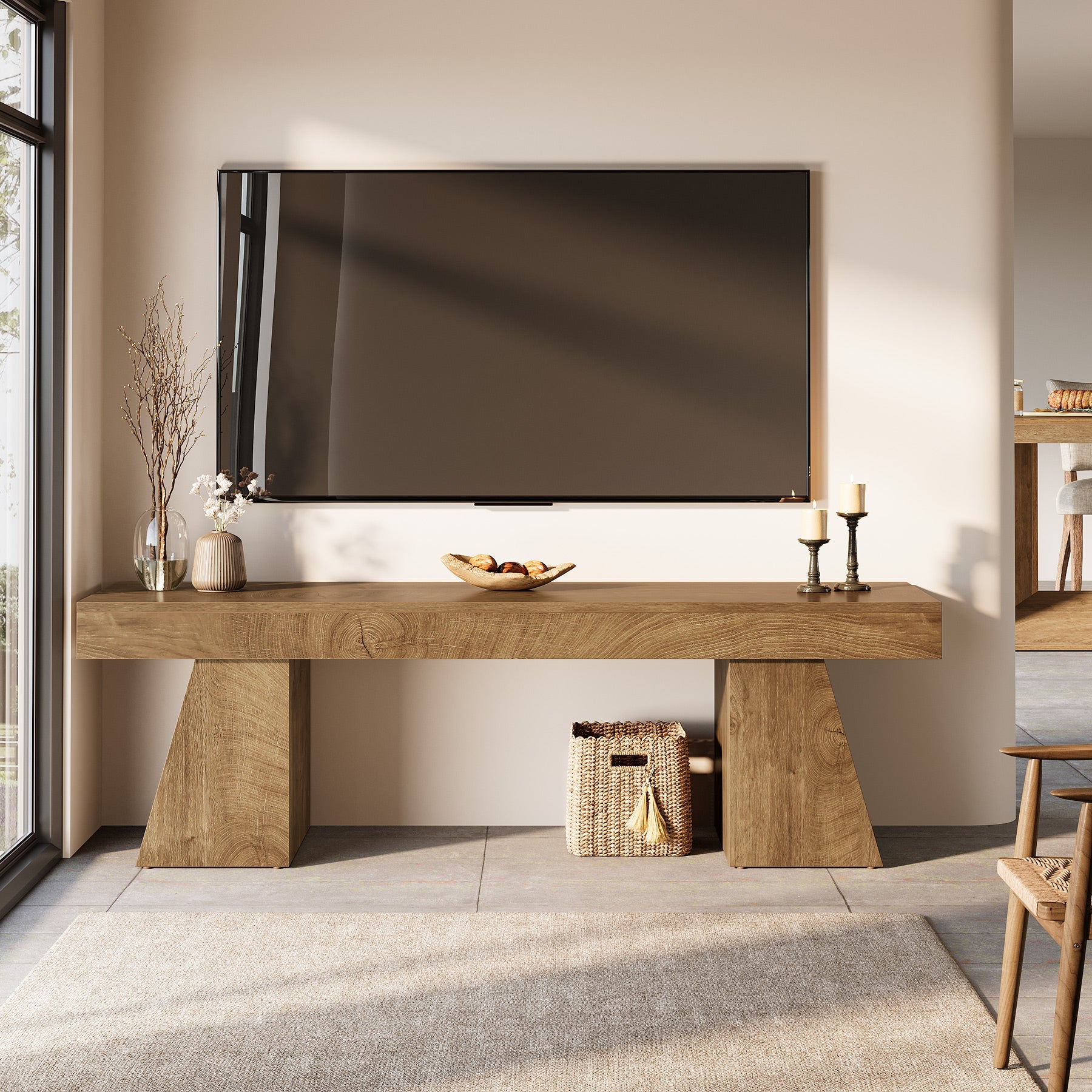 Tribesigns TV-lowboard 160 cm voor tv's tot 75 inch, tv-kast met geometrische sokkel