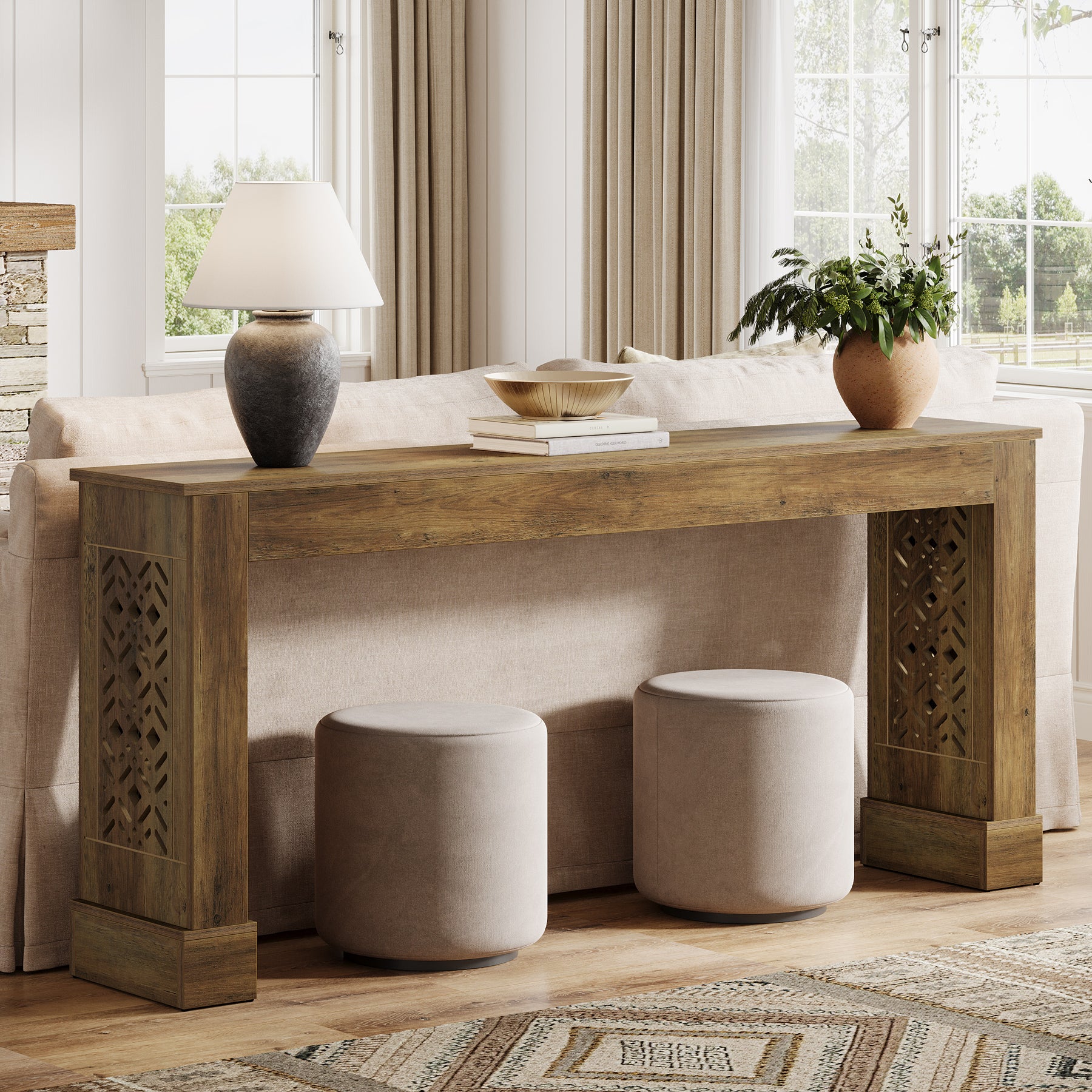 160 cm Landelijke Consoletafel voor Entree en Hal, Industriële Houten Haltafel Bruin