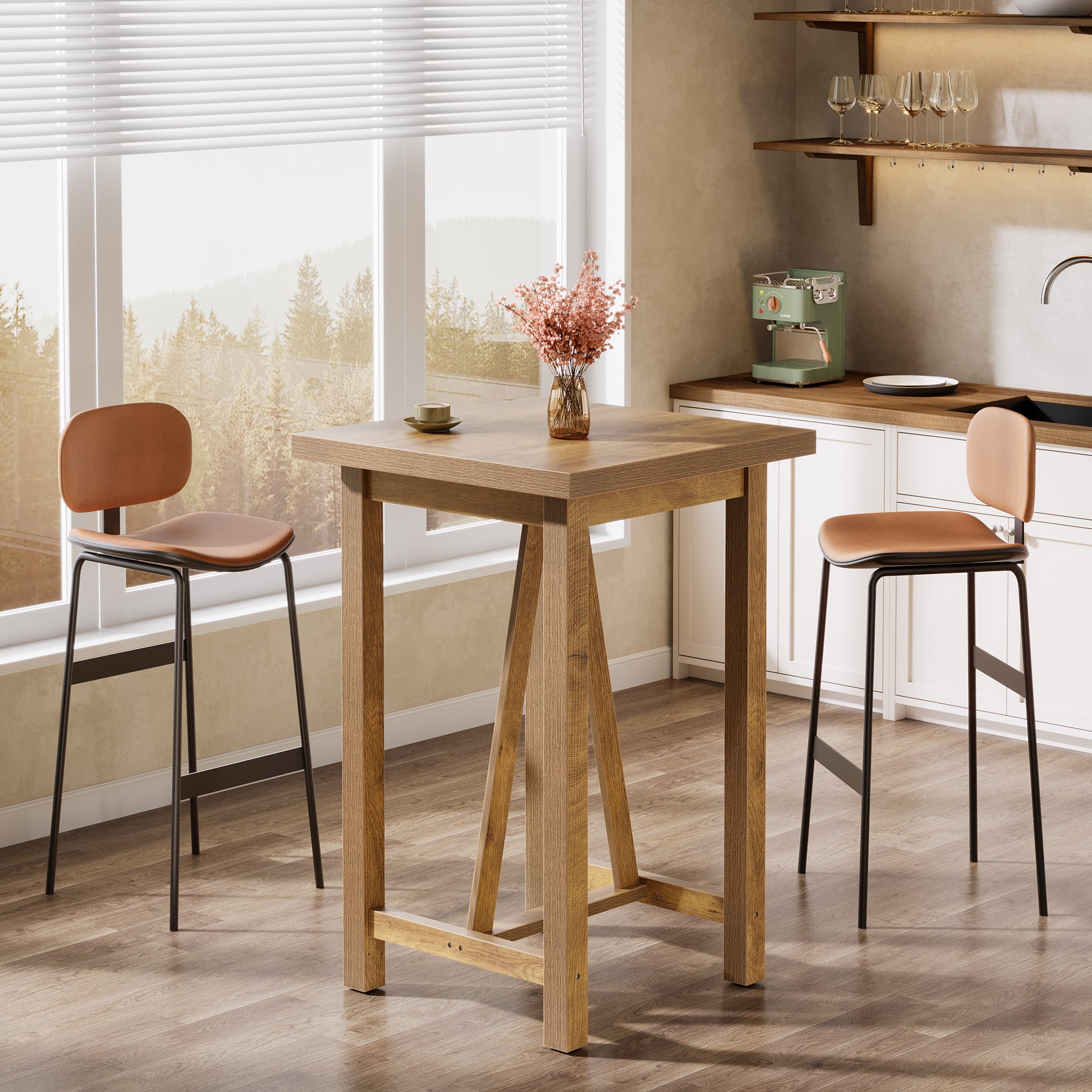 100 cm Tribesigns Bartafel Vierkant, Landelijke Hoge Bistrotafel voor Keuken en Woonkamer