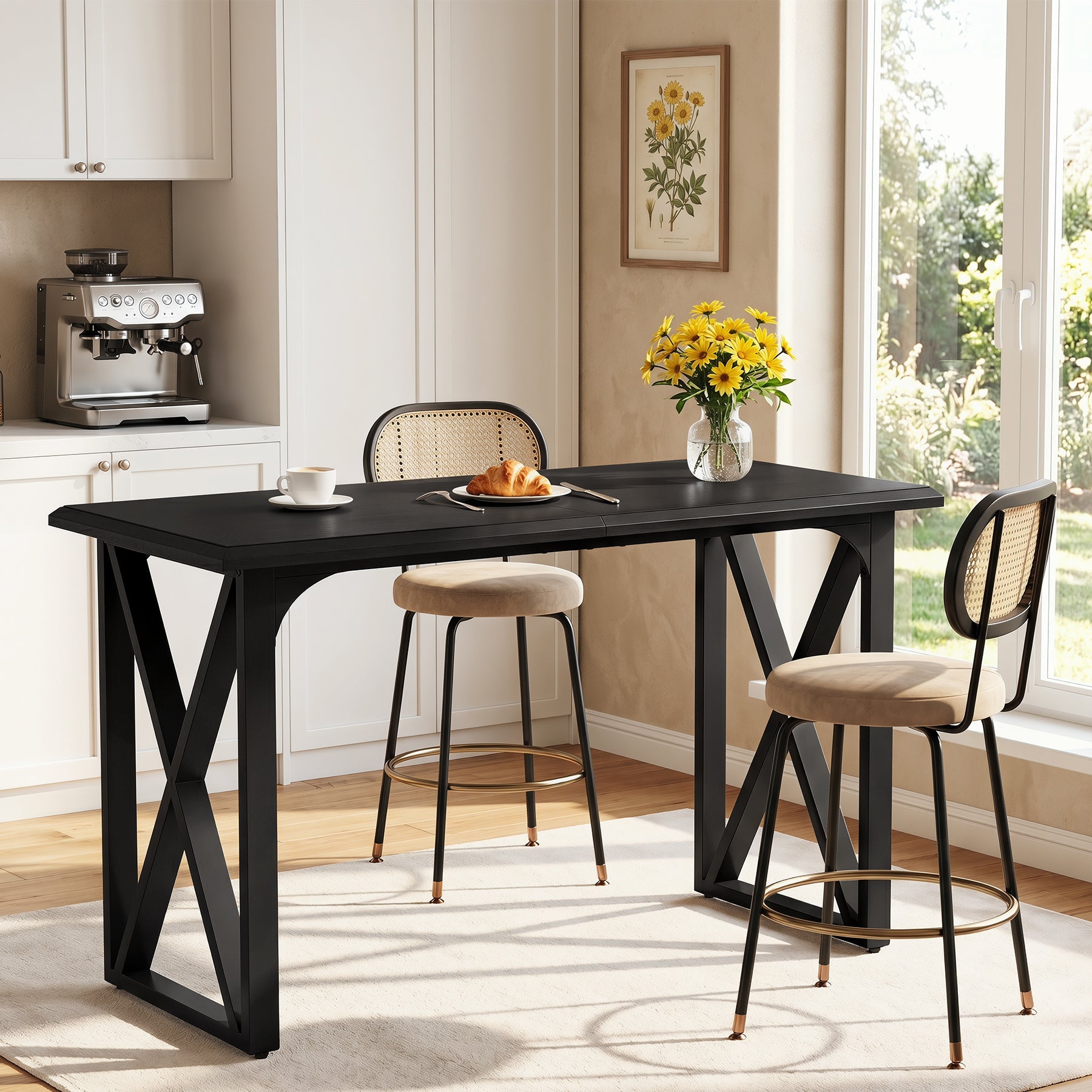 Tribesigns bartafel van 140 cm, hoge tafel in industriële stijl met metalen X-onderstel voor 2–4 personen