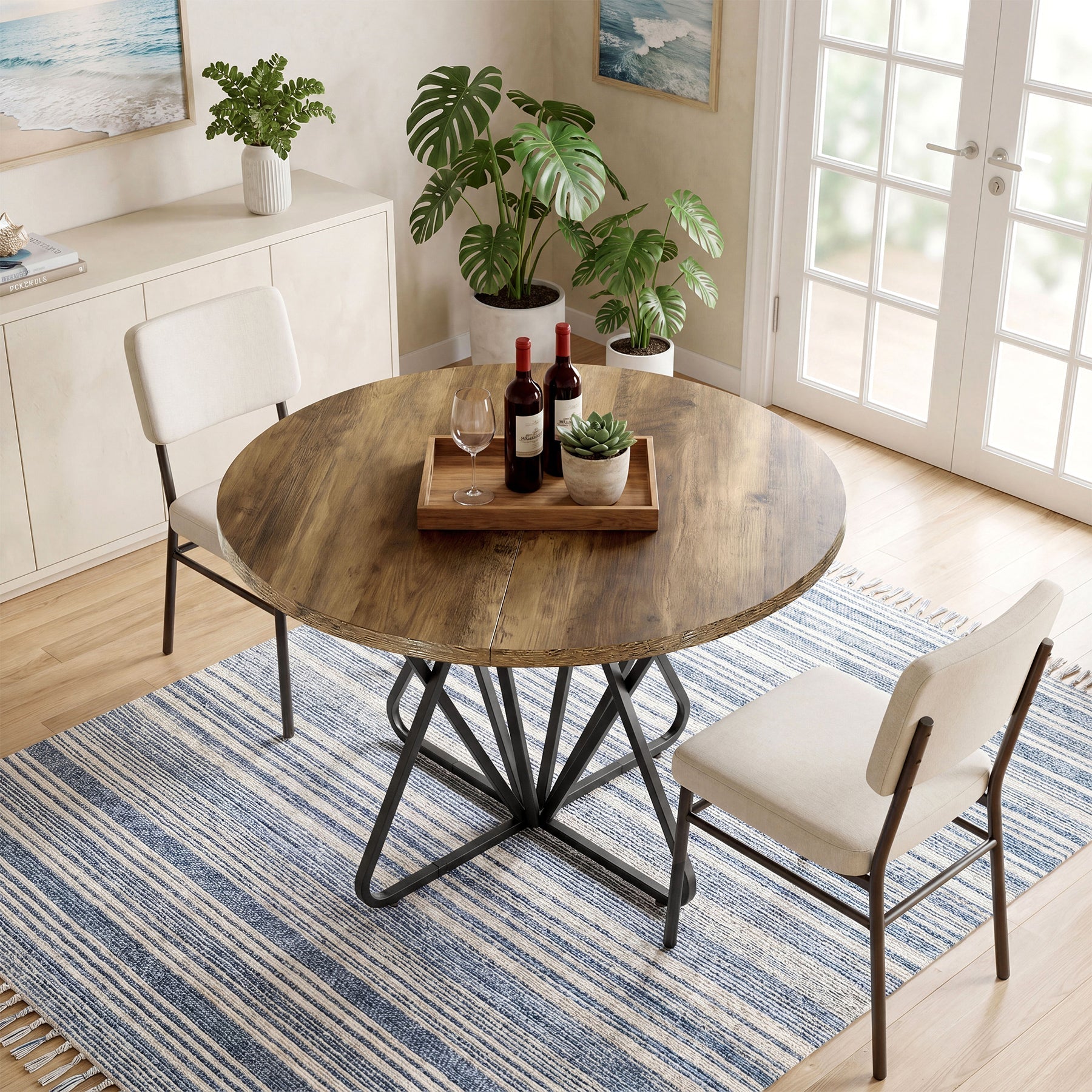 Tribesigns Ronde eettafel 80 cm voor 2–4 personen, kleine keukentafel met geometrisch metalen frame
