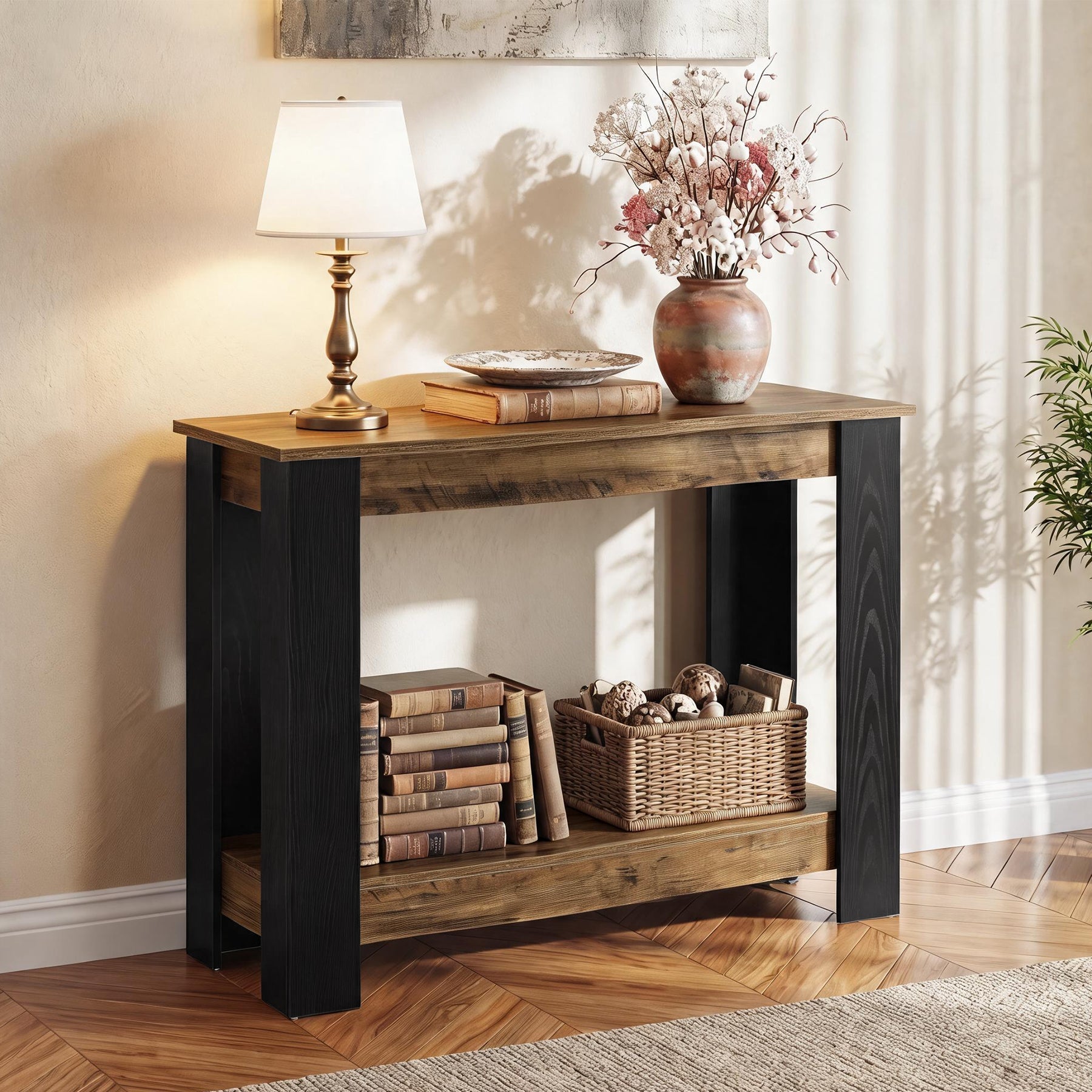 Tribesigns Smalle Console Tafel 105 cm in Industriële Stijl, 2-traps Haltafel voor Entree & Woonkamer