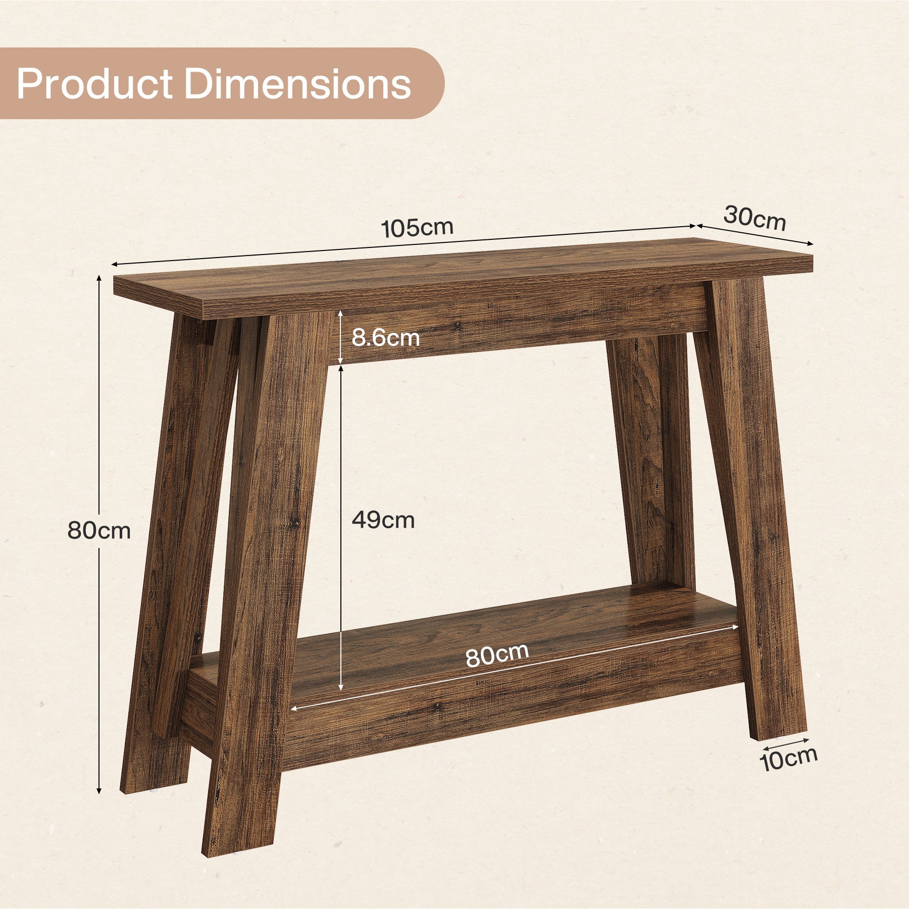 105 cm Console Tafel, 2-Tier Farmhouse Sofa Ingangstafel met Opbergruimte