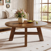 100 cm Ronde Midden-Eeuwse Moderne Salontafel met Kruisversteviging, Lage Houten Center Tafel 3
