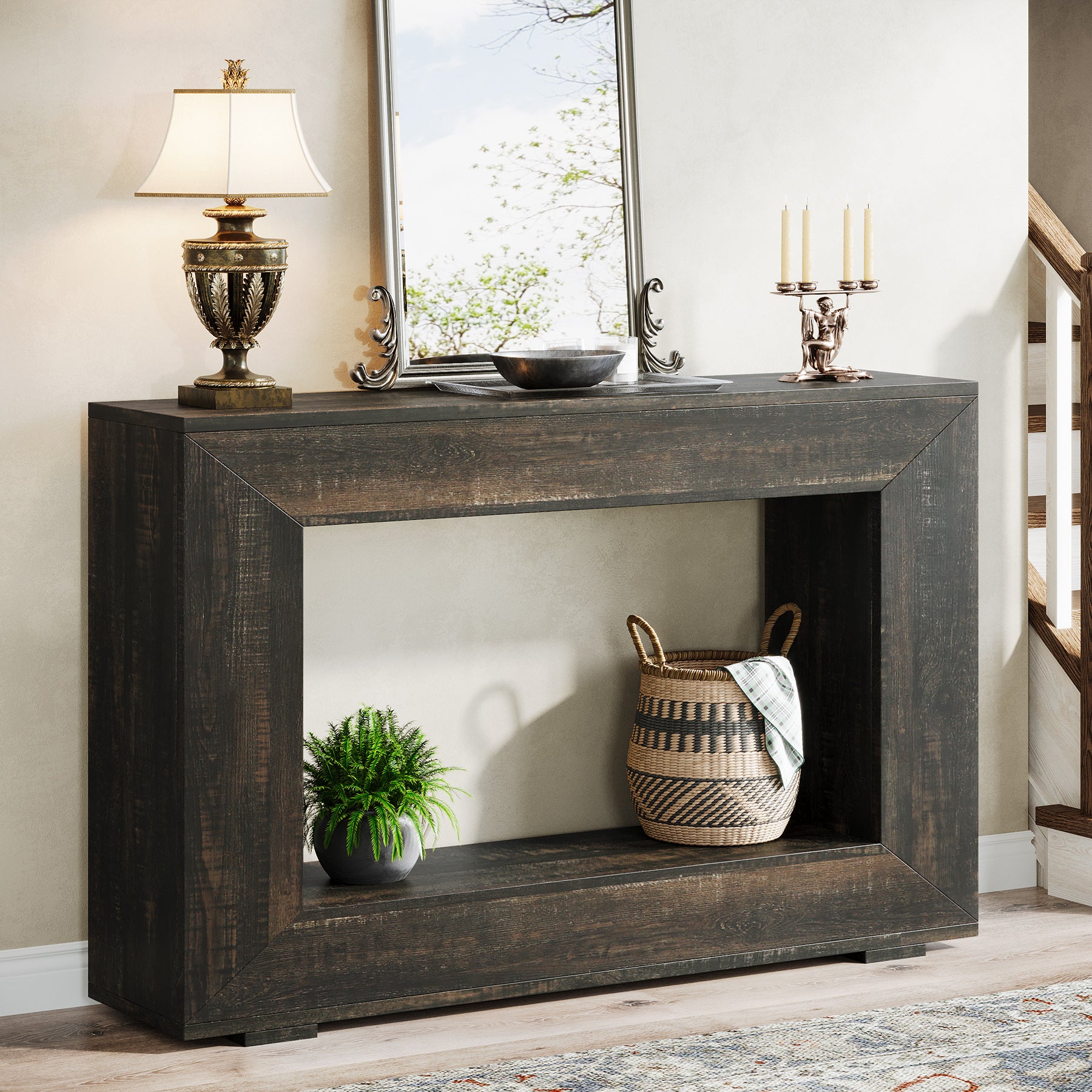 120 cm Boers Entreetafel met Opbergvak, Industrieel Accentmeubel voor Hal en Woonkamer