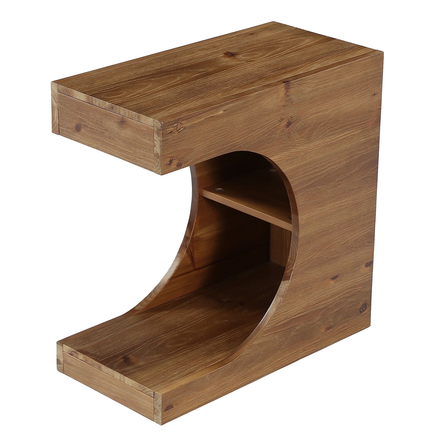Tribesigns massief houten bijzettafel in C-vorm, modern nachtkastje met 2 planken voor woonkamer en slaapkamer