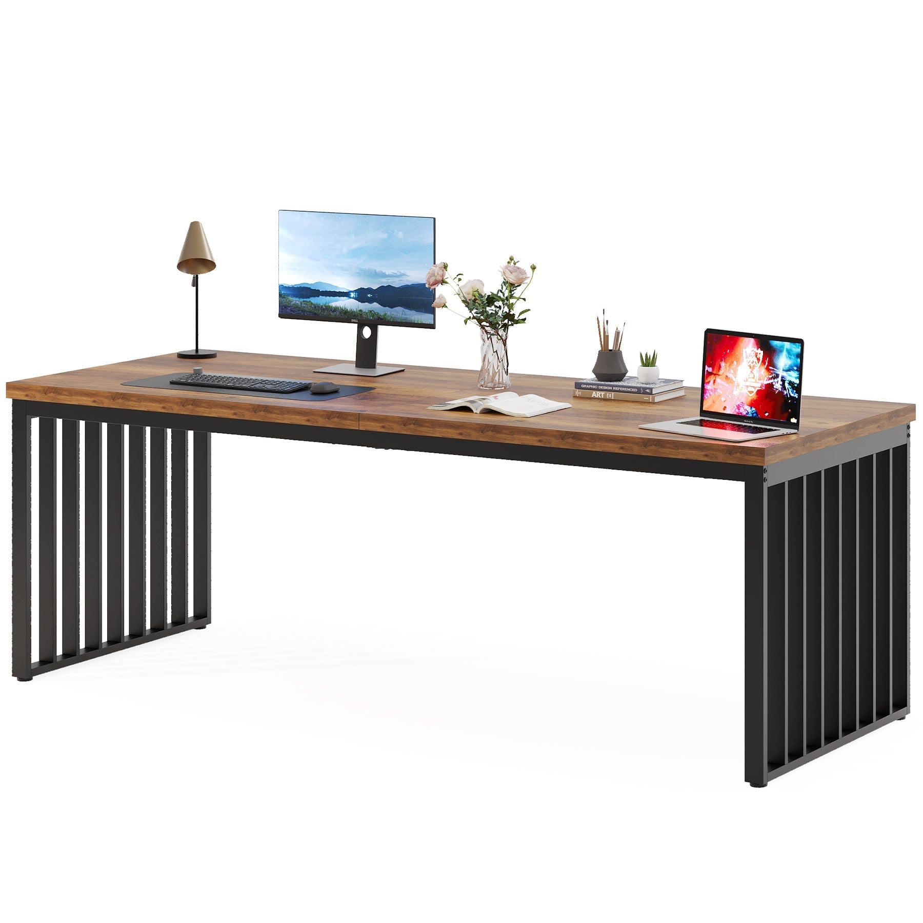 120 cm Bureau, Robuuste Computertafel Met Metalen Frame Voor Thuiskantoor
