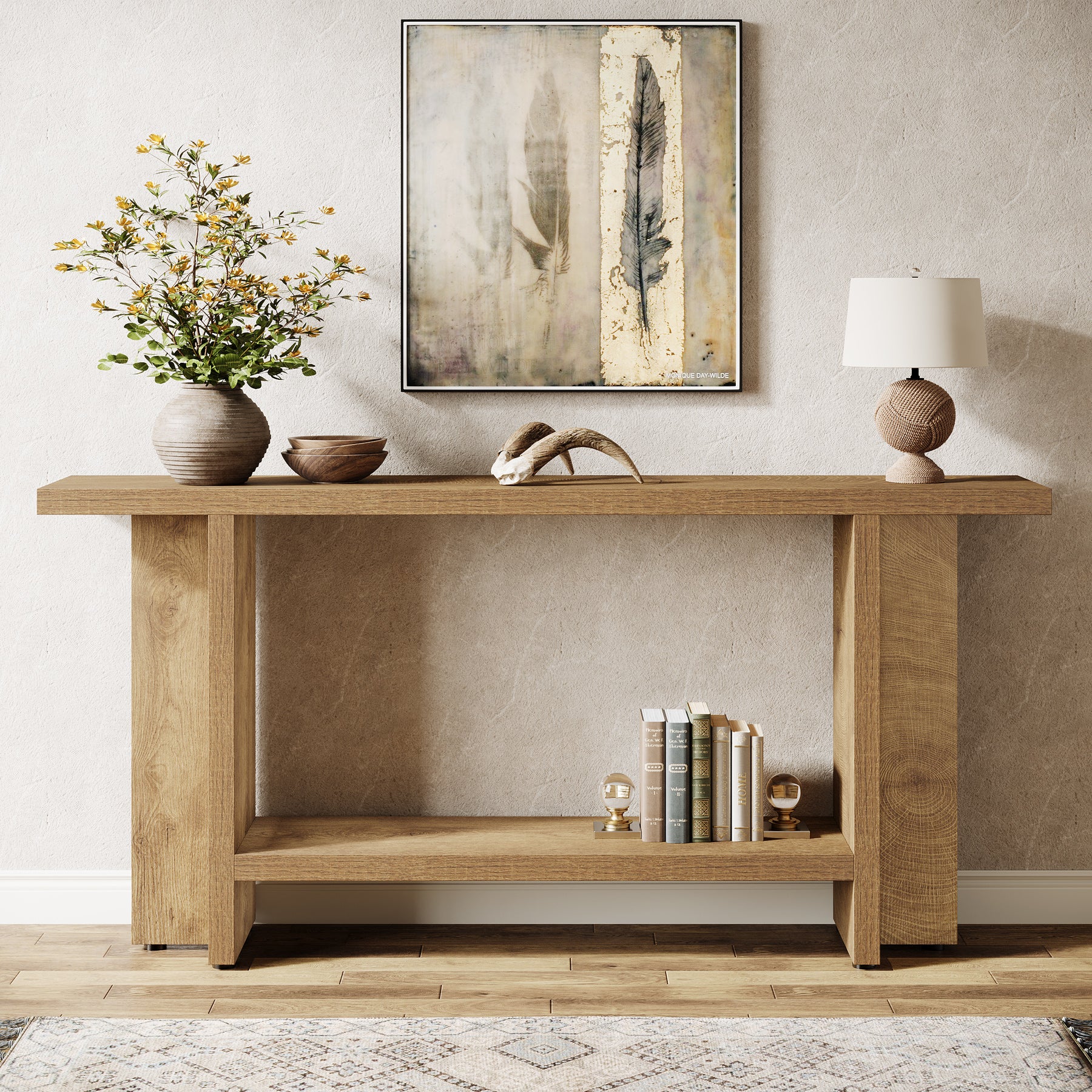 Smal Design Console Meubel, 150 cm Lange Tafel met Plank voor Entree en Woonkamer