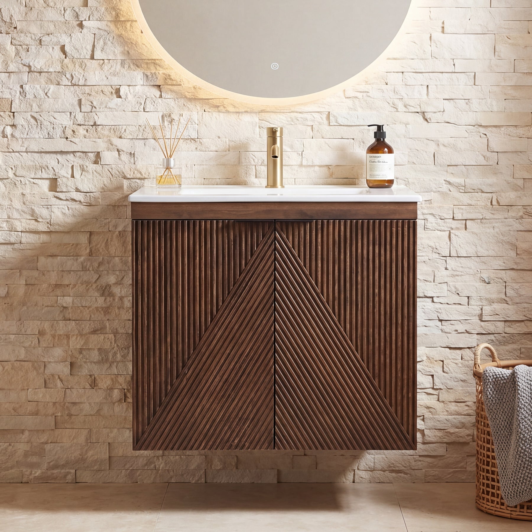Tribesigns wandhangend wastafelmeubel 60 cm met keramische wastafel, badkamermeubel met softclose-deur en opbergruimte