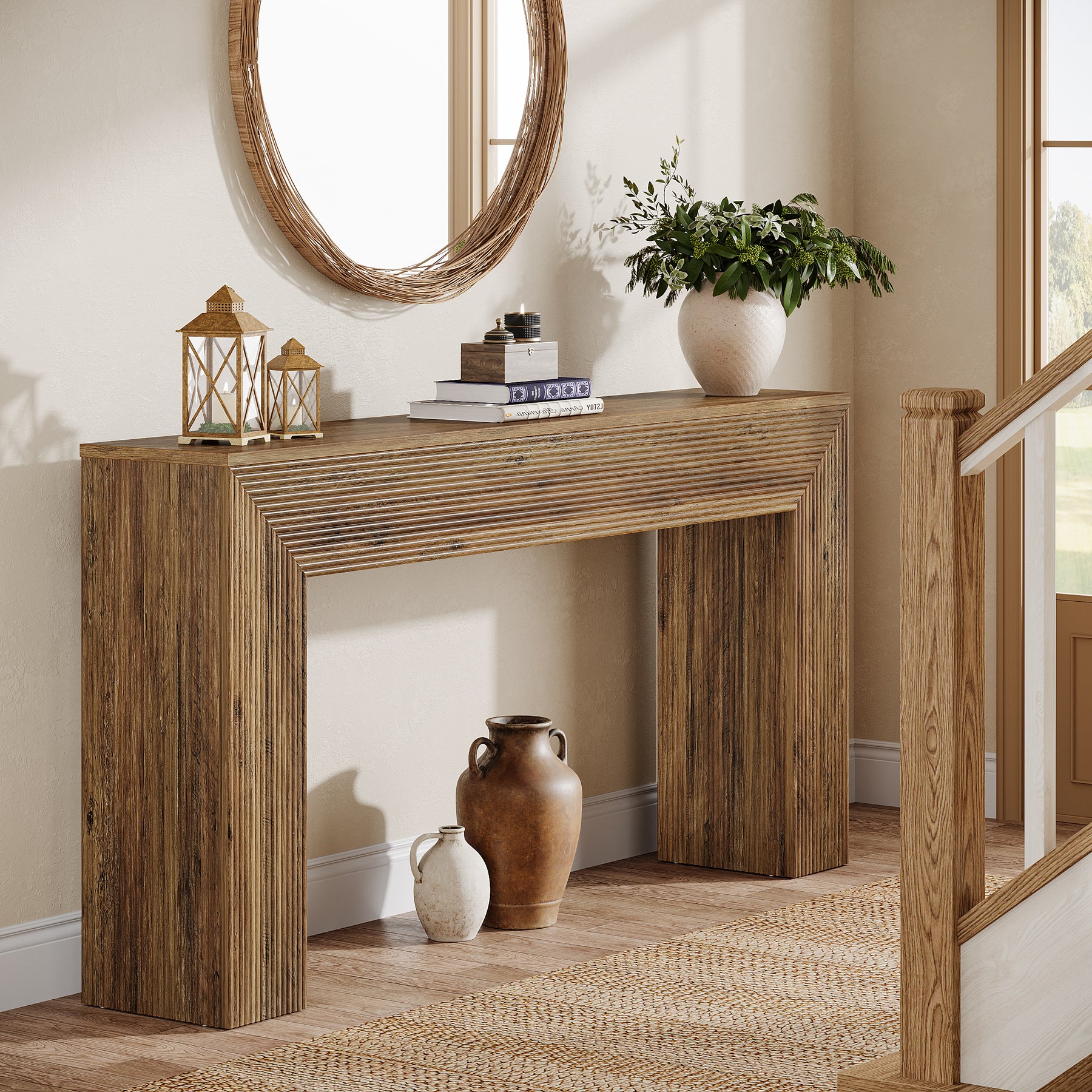 Consoletafel 160 cm Industrieel in Rustiek Bruin, lange haltafel voor entree en woonkamer