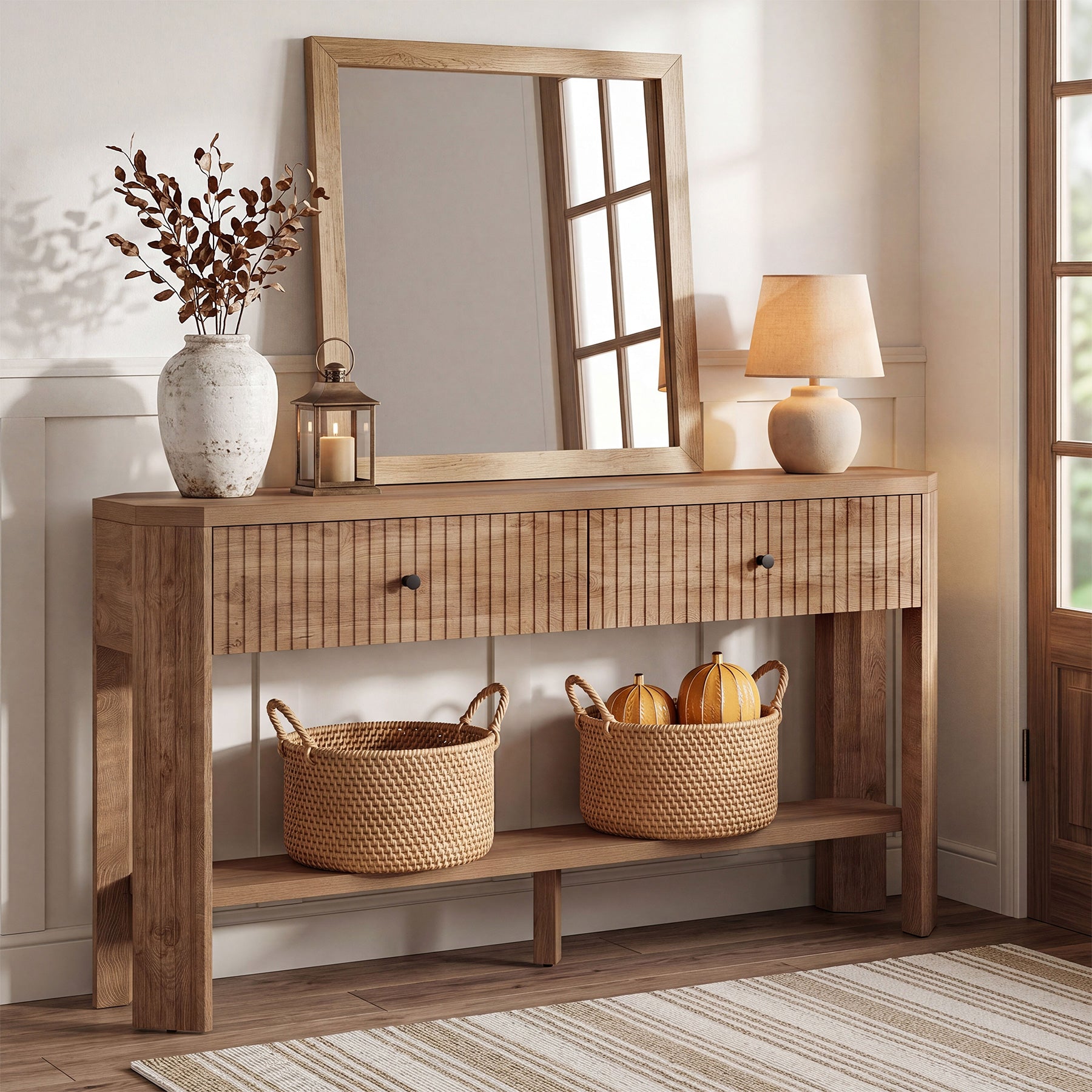 150 x 30 x 80 cm Tribesigns haltafel met 2 lades en open plank, smalle consoletafel voor entree en gang