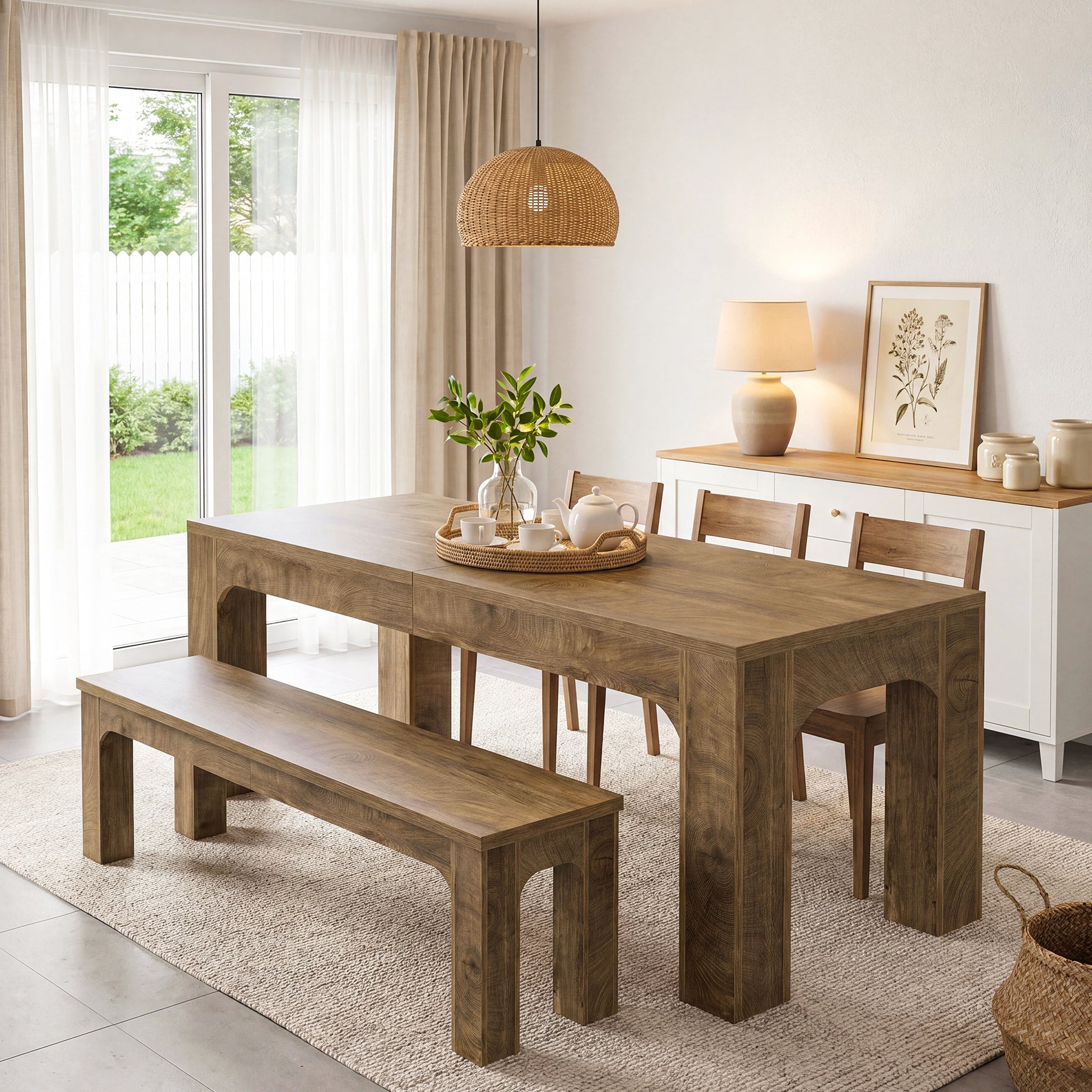 Eettafel van 180 cm voor 4–6 personen, rechthoekige eettafel in landelijke stijl met stevige poten