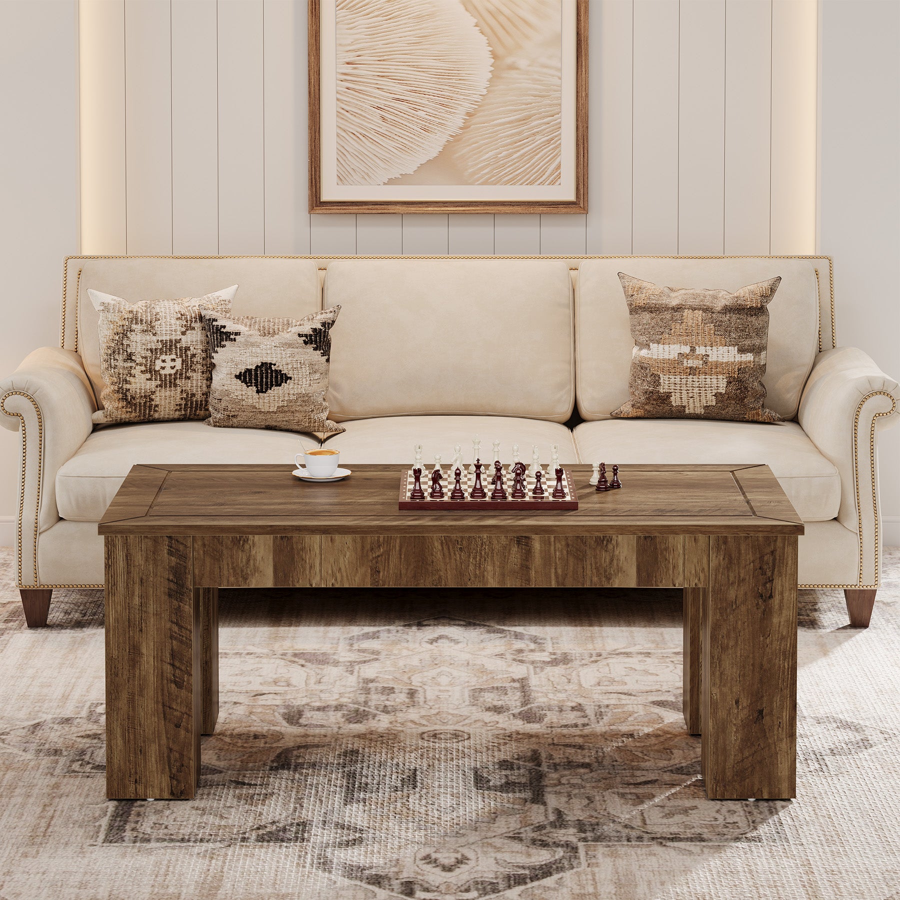 120 cm Rechthoekige Salontafel met Stevige Poten, Moderne Centrumtafel voor Woonkamer