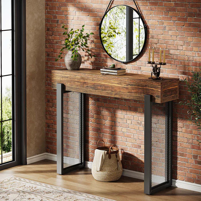 Rustieke Consoletafel met Metalen Poten, Compact Opbergmeubel voor Entree