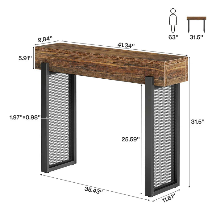Rustieke Consoletafel met Metalen Poten, Compact Opbergmeubel voor Entree