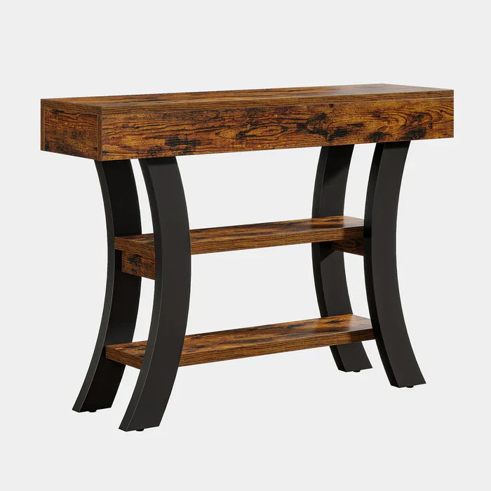 105 cm Landelijke Consoletafel, Drieplanken Salontafel met Gebogen Frame voor Hal