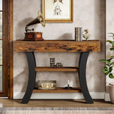 105 cm Landelijke Consoletafel, Drieplanken Salontafel met Gebogen Frame voor Hal 3
