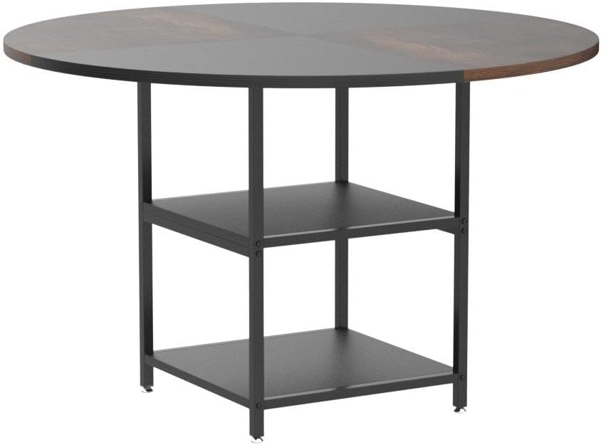 Ronde Eettafel voor Vier Personen, Met Handige Opbergplank in Rustiek Bruin en Zwart