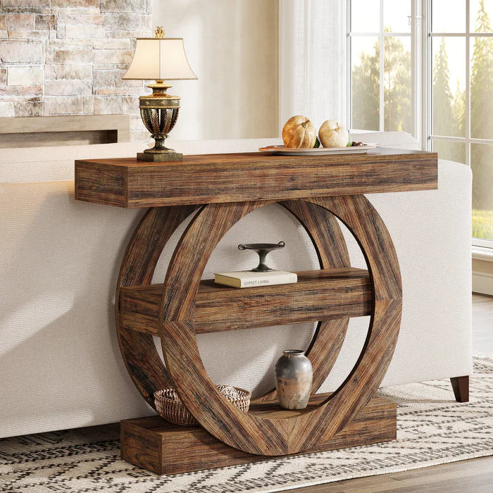 Tribesigns Ingangstafel van 100 cm met Opbergruimte, 3-Laagse Boerderij Consoletafel met Houten Planken