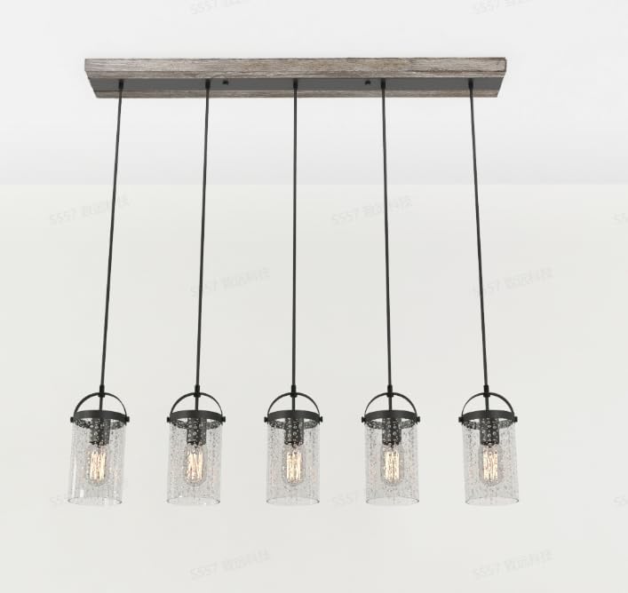 Tribesigns 5-Lichts Kroonluchter voor Hoge Plafonds, Hanglamp met Glazen Kappen in Landelijke Stijl [Energieklasse E]