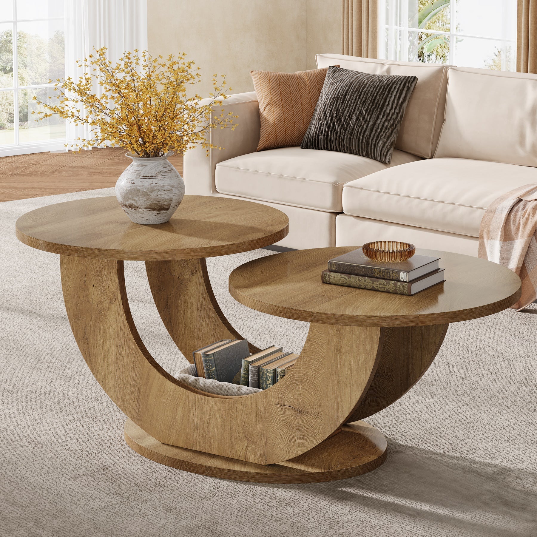45" Coffee Table, 2 - Tier Accent Center Cocktail Table with U - Shaped Frame Tribesigns
