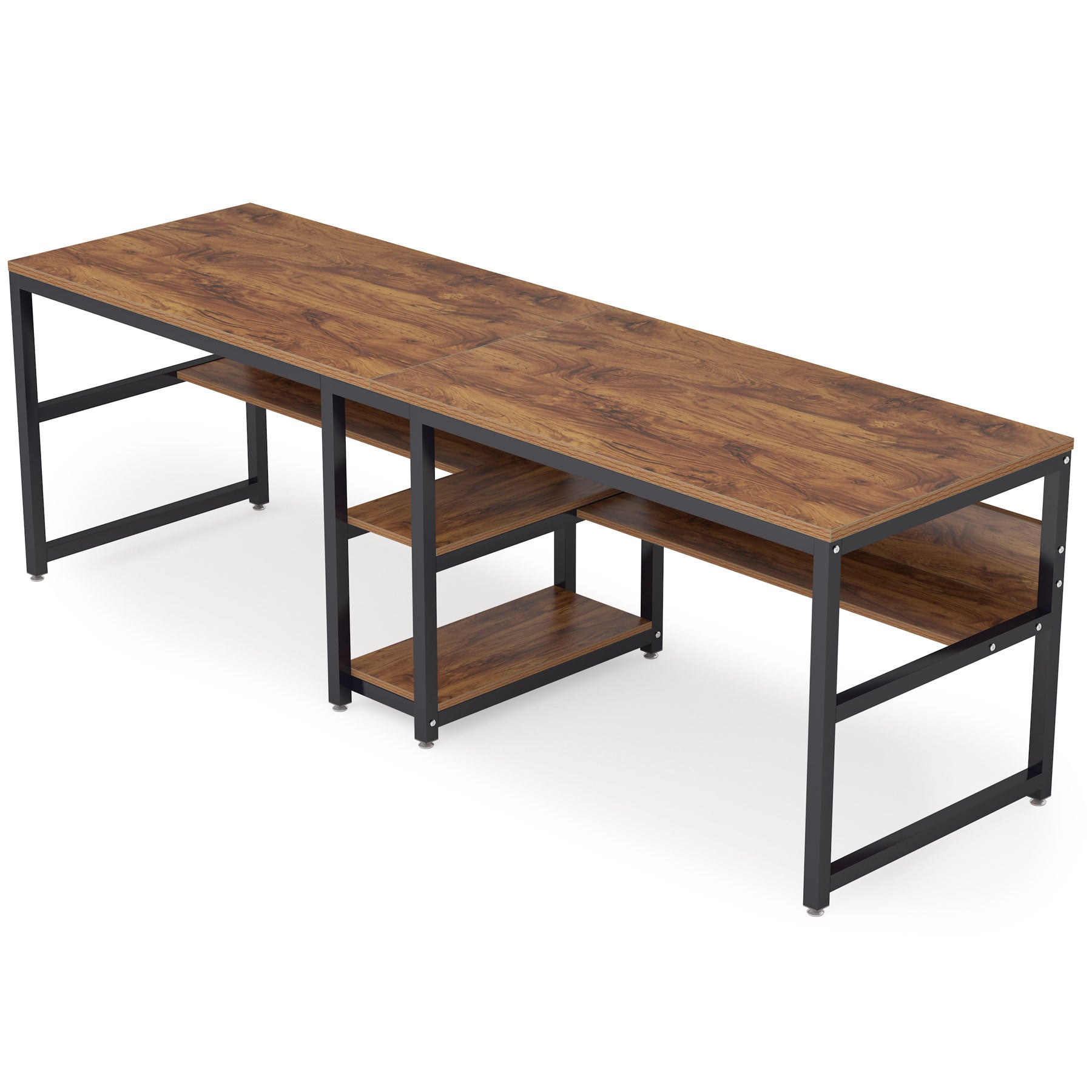 200 cm breed Tweepersoons Bureau, Met Geïntegreerde Boekenplank in Rustieke Zwarte Uitvoering voor Thuiskantoor