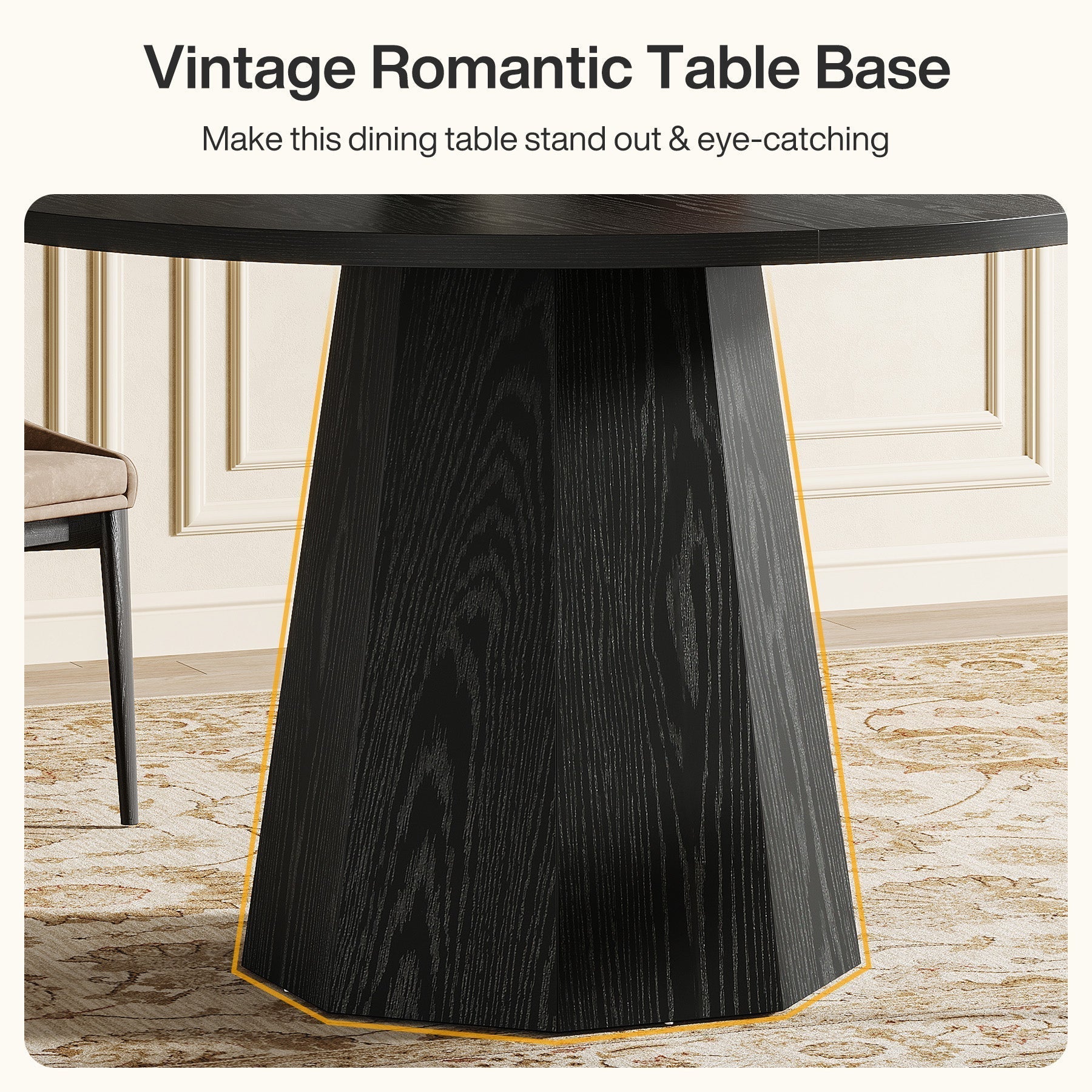 Zwarte Ronde Eettafel, 118 cm met Schuine Staander voor Keuken en Woonkamer