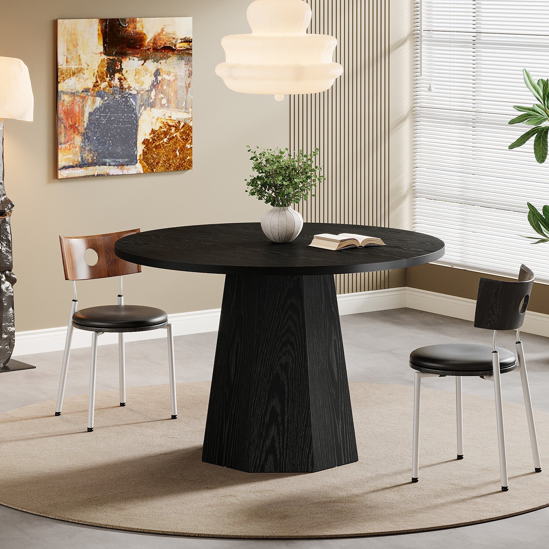 Zwarte Ronde Eettafel, 118 cm met Schuine Staander voor Keuken en Woonkamer