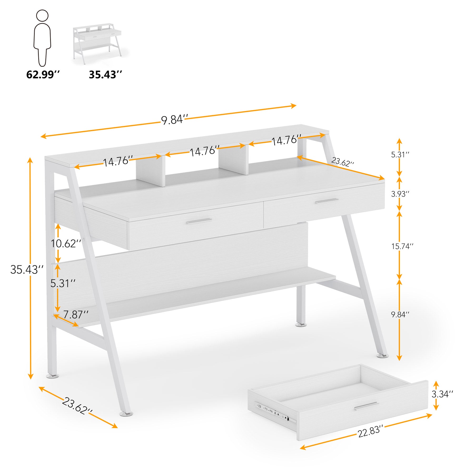 Tribesigns Computerbureau van 120 cm met Legplank en Lades, Modern Bureau met Monitorhouder voor Thuis en Kantoor