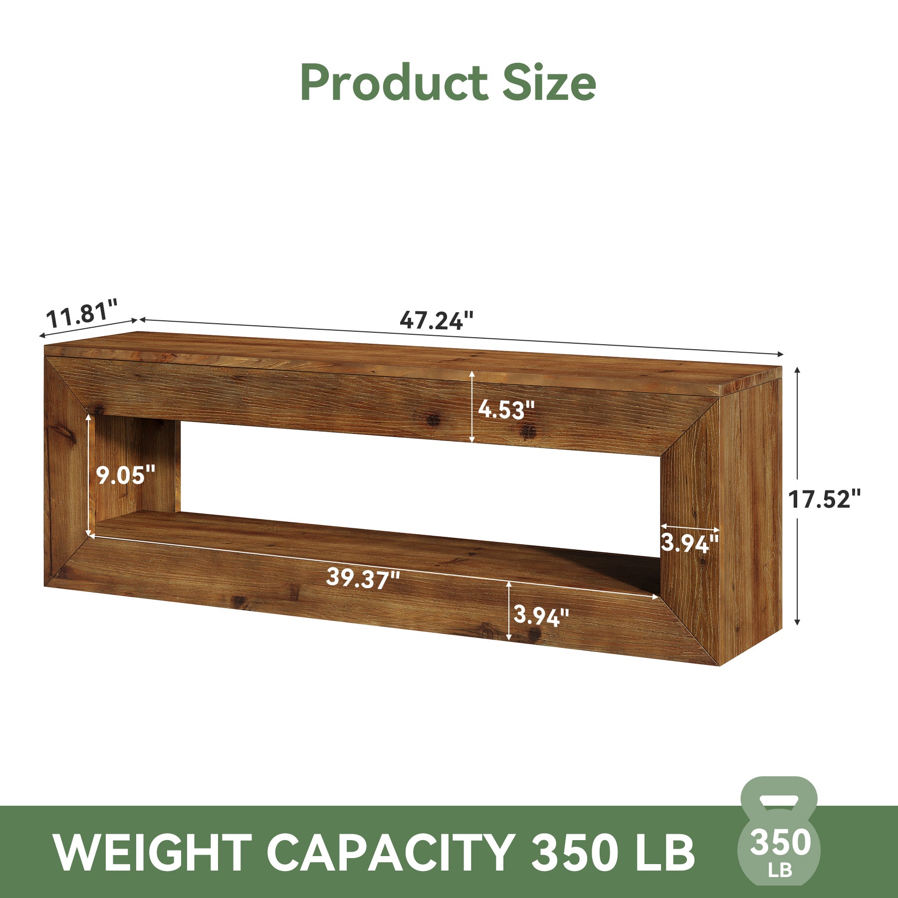 120 cm massief houten halbank met opbergplank, landelijke zitbank voor entree en hal