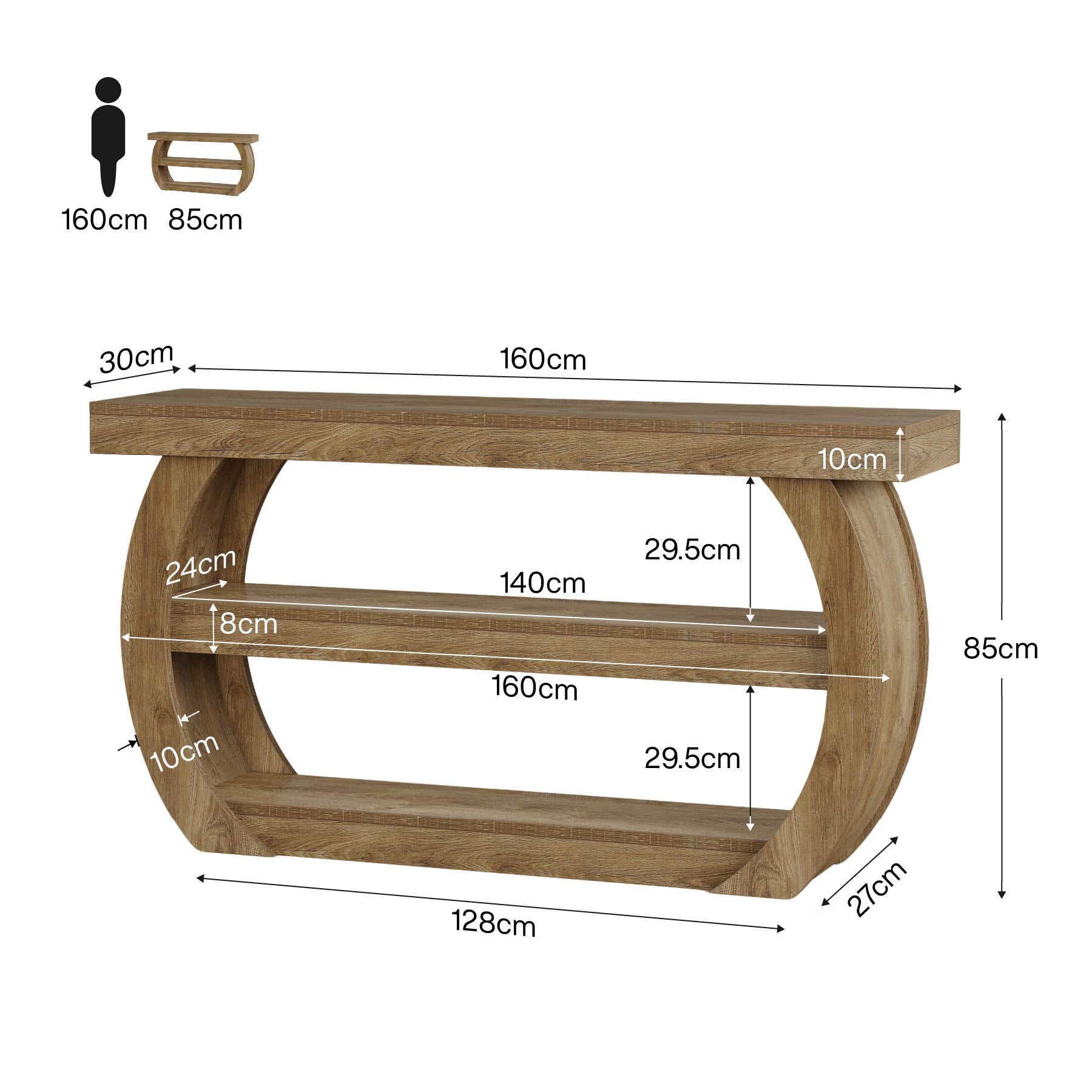 160 cm TV Meubel voor TV tot 75 Inch, Landelijke Media Tafel met Opbergruimte