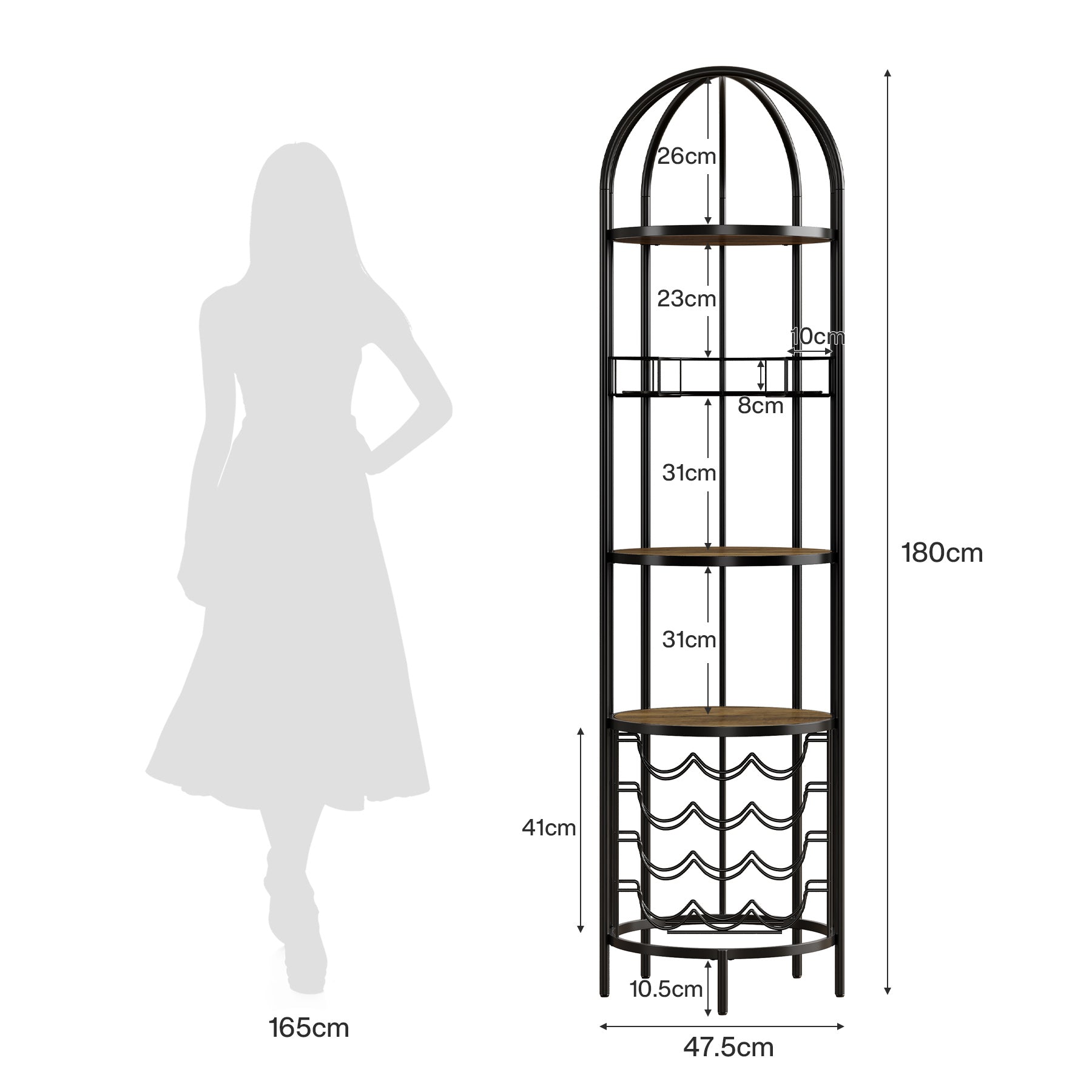 Hoog Wijnrek met 5 Planken en Flessenhouder, Industriële Loft-stijl in Metaal en Hout voor Kleine Ruimtes