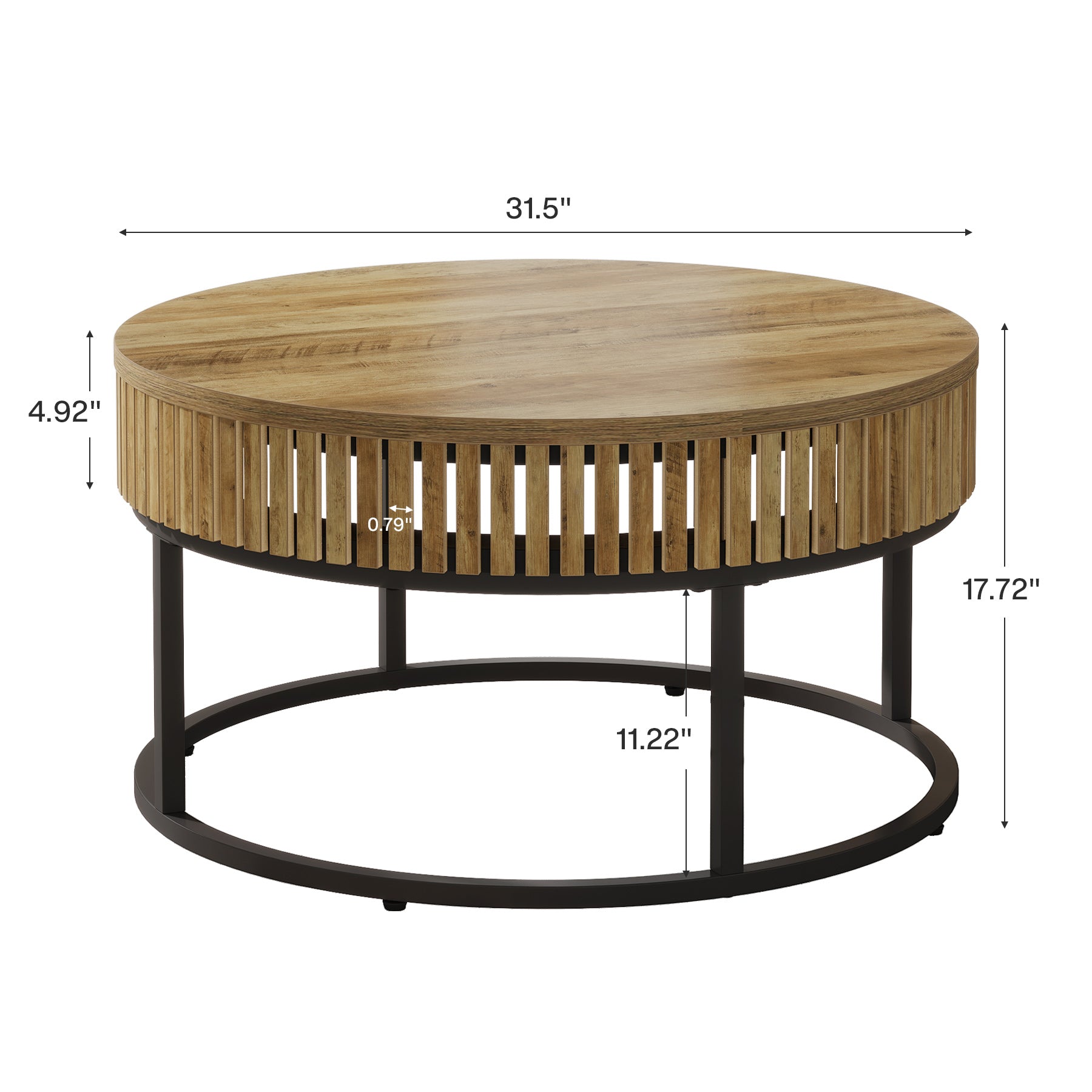 80 cm Ronde Salontafel van Hout, Moderne Industriële Koffietafel voor de Woonkamer