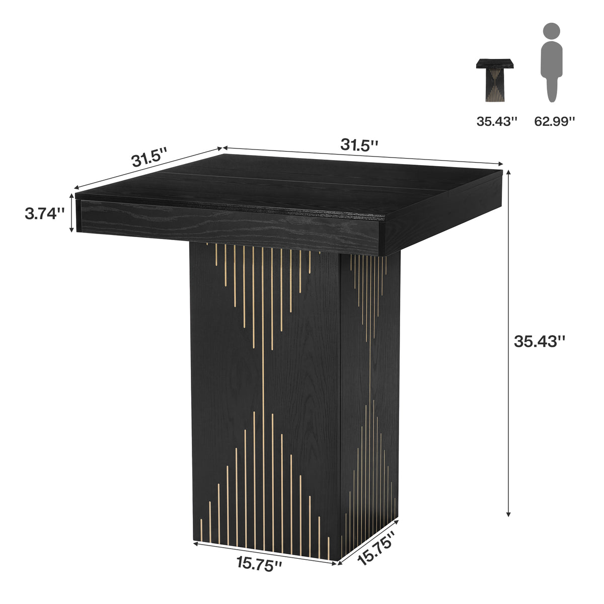 Tribesigns 80 cm hoge vierkante bartafel met voet, modern zwart design voor thuis, keuken en kleine ruimtes