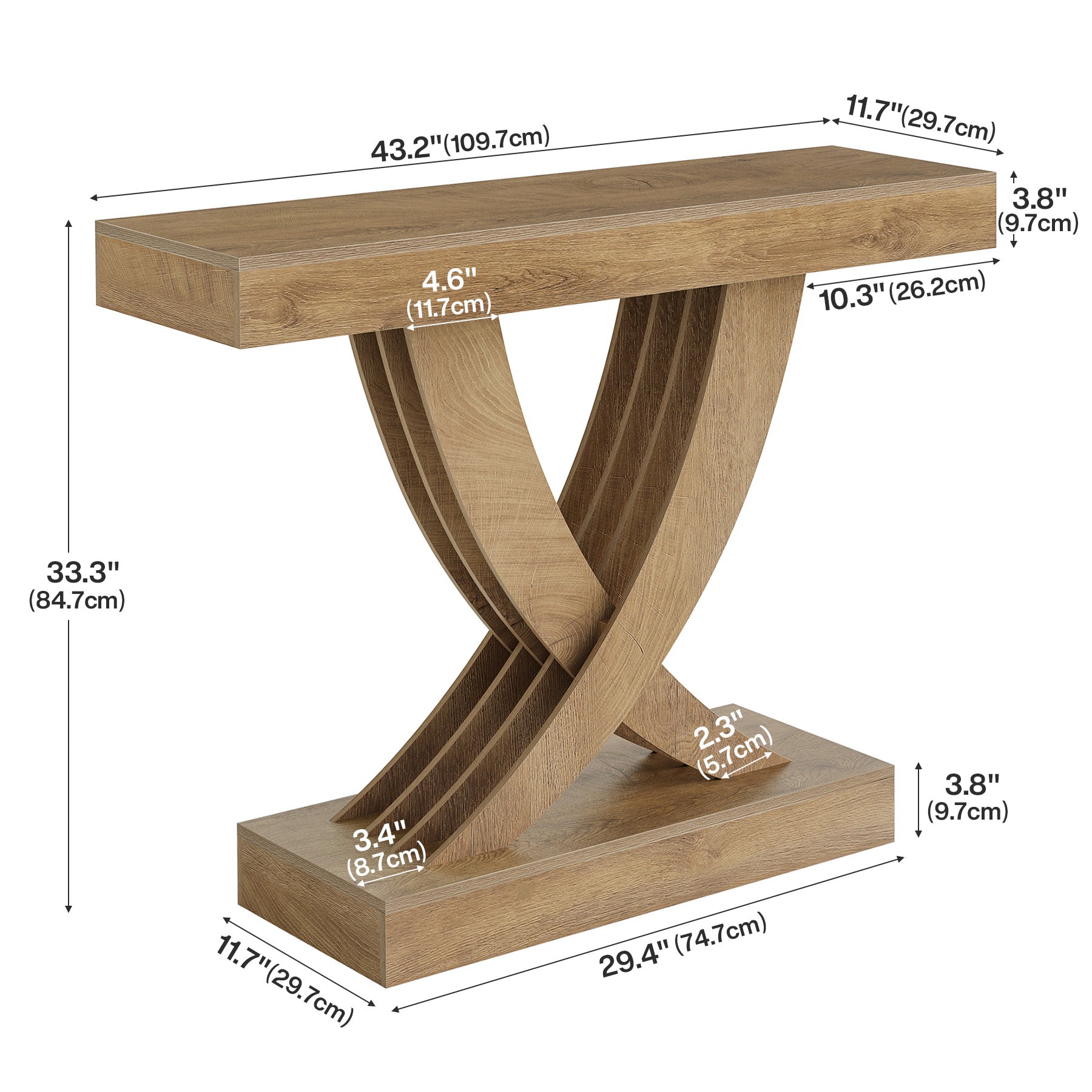 109,7 cm Landelijke Ingangstafel, Houten Banktafel met X-Frame