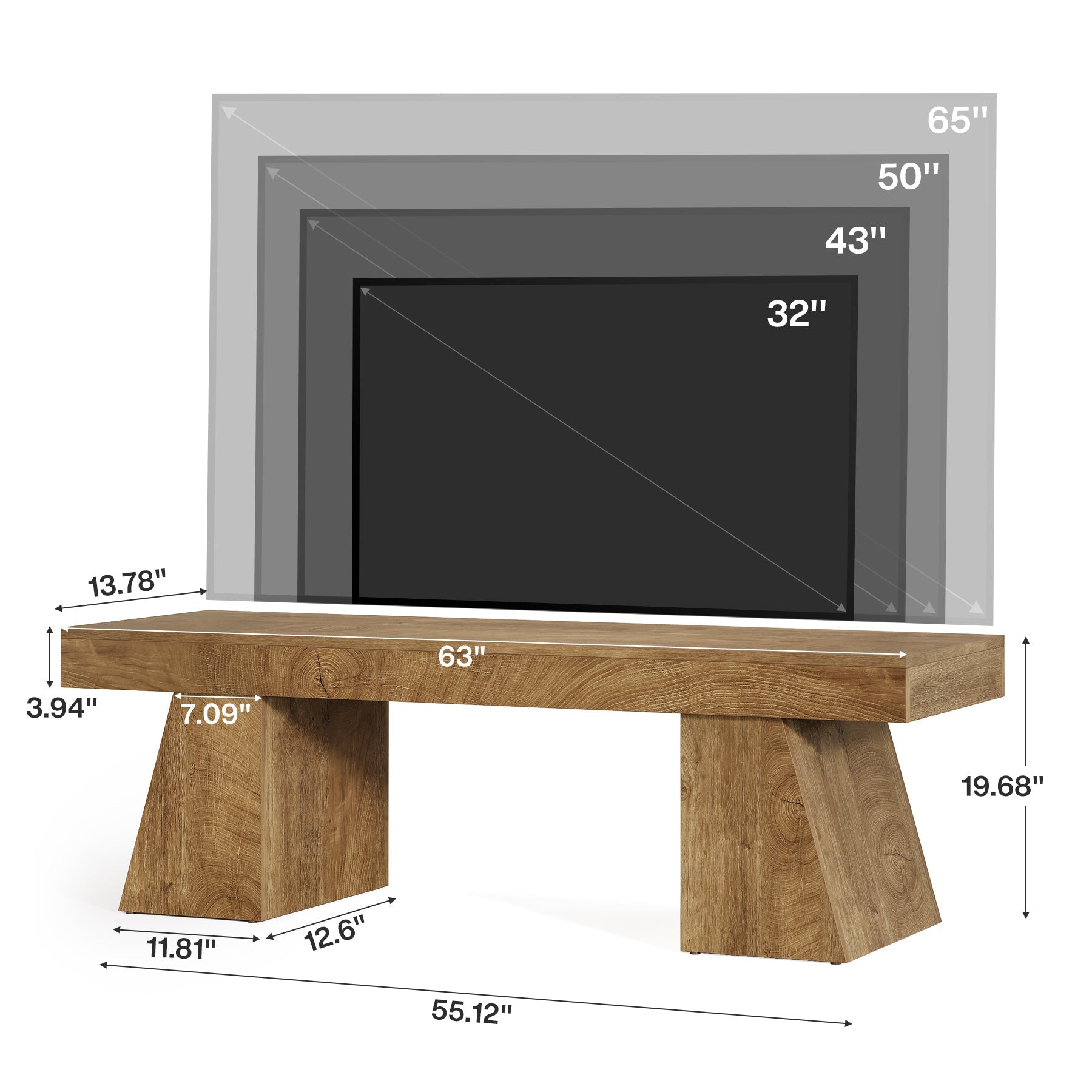 Tribesigns TV-lowboard 160 cm voor tv's tot 75 inch, tv-kast met geometrische sokkel