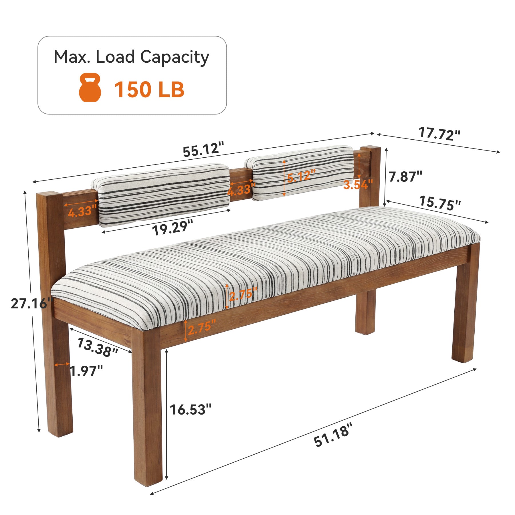 Tribesigns gestoffeerde massief houten eetkamerbank 140 cm met rugleuning, chenille zitbank voor 2–3 personen