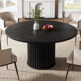 110 cm Zwarte Ronde Eettafel voor 4-6 Personen, Moderne Keukentafel met Metalen Basis 3