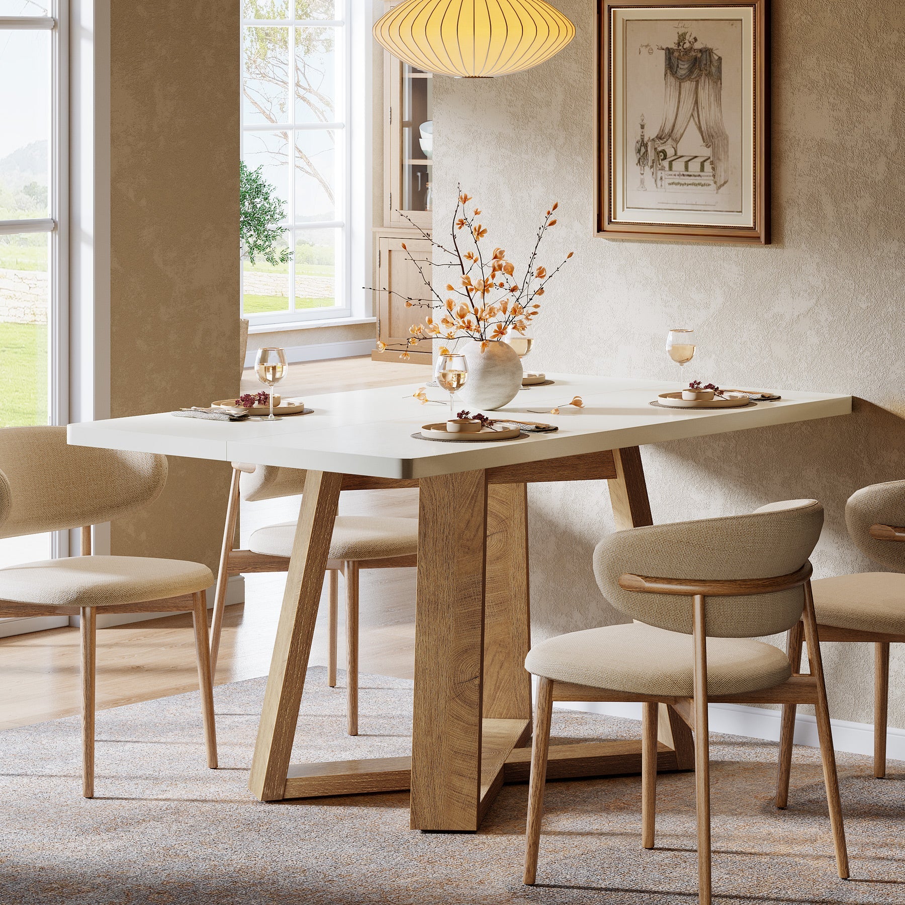 120 cm rechthoekige eettafel, moderne keukentafel voor 4 personen